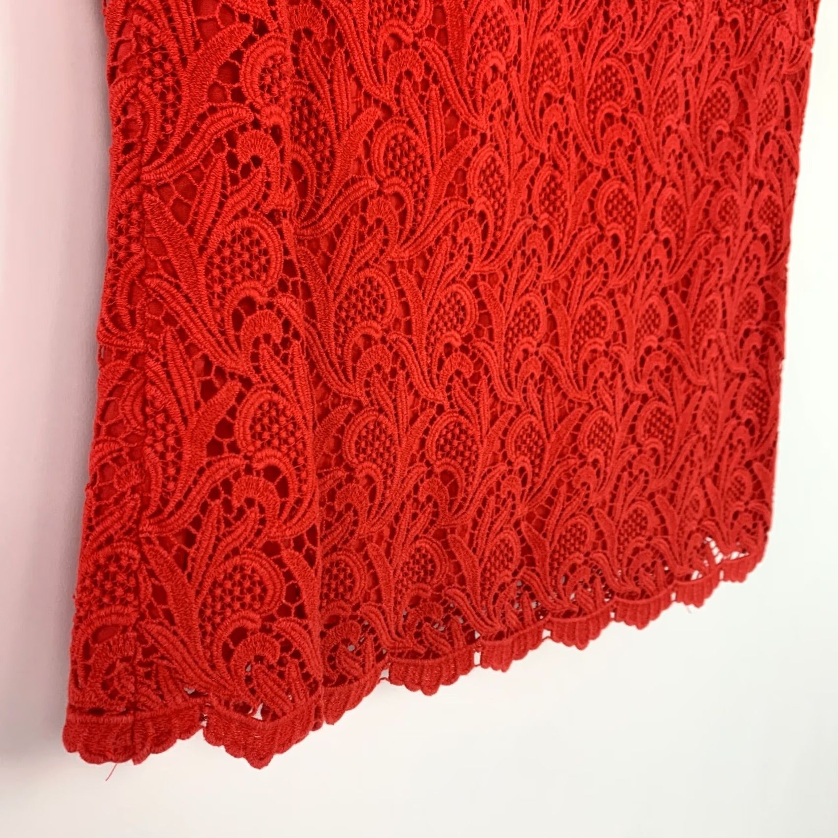 Talbots Talbots Crochet Tomato Red Short Sleeve Blouse Shirt Top Size 8 Women Visible Zipper Pullover Pattern: Paisley Size M / US 6-8 / IT 42-44 - 3 Thumbnail