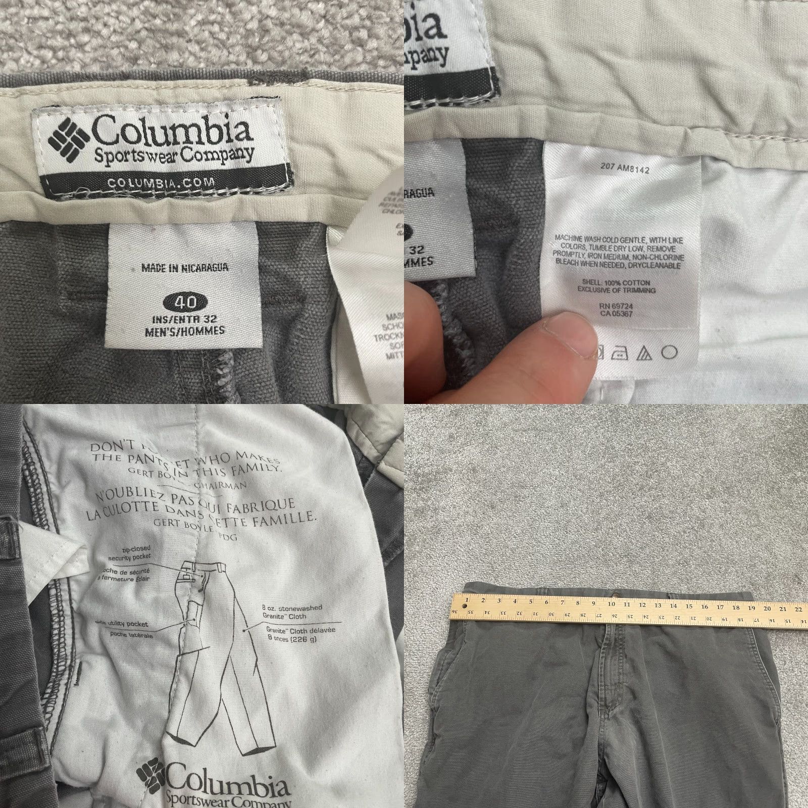 Vintage Columbia Pants Mens 40 Gray Carpenter Straight Leg Cotton Workwear Outdoor Hiking Casual Size US 40 / EU 56 - 8 Thumbnail