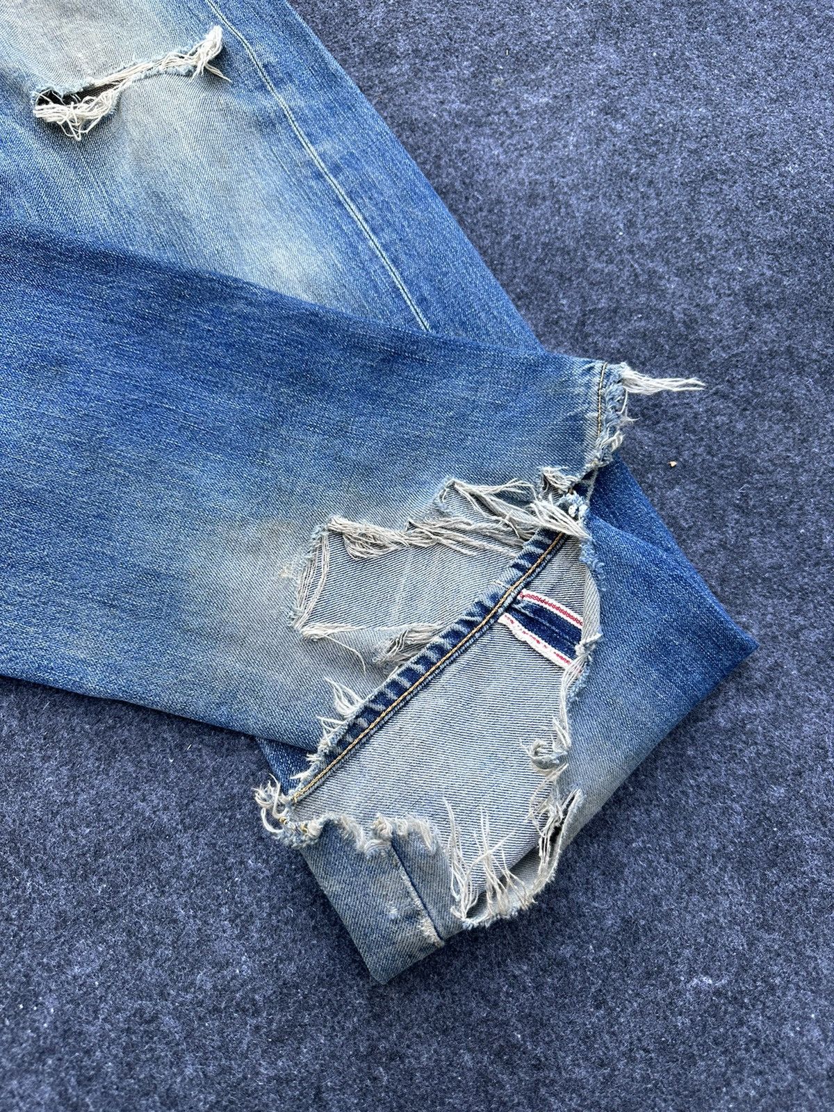 Edwin Vtg Edwin 505X Orange Tag Selvedge Ripped Denim 30x35 D42 Size US 30 / EU 46 - 7 Thumbnail