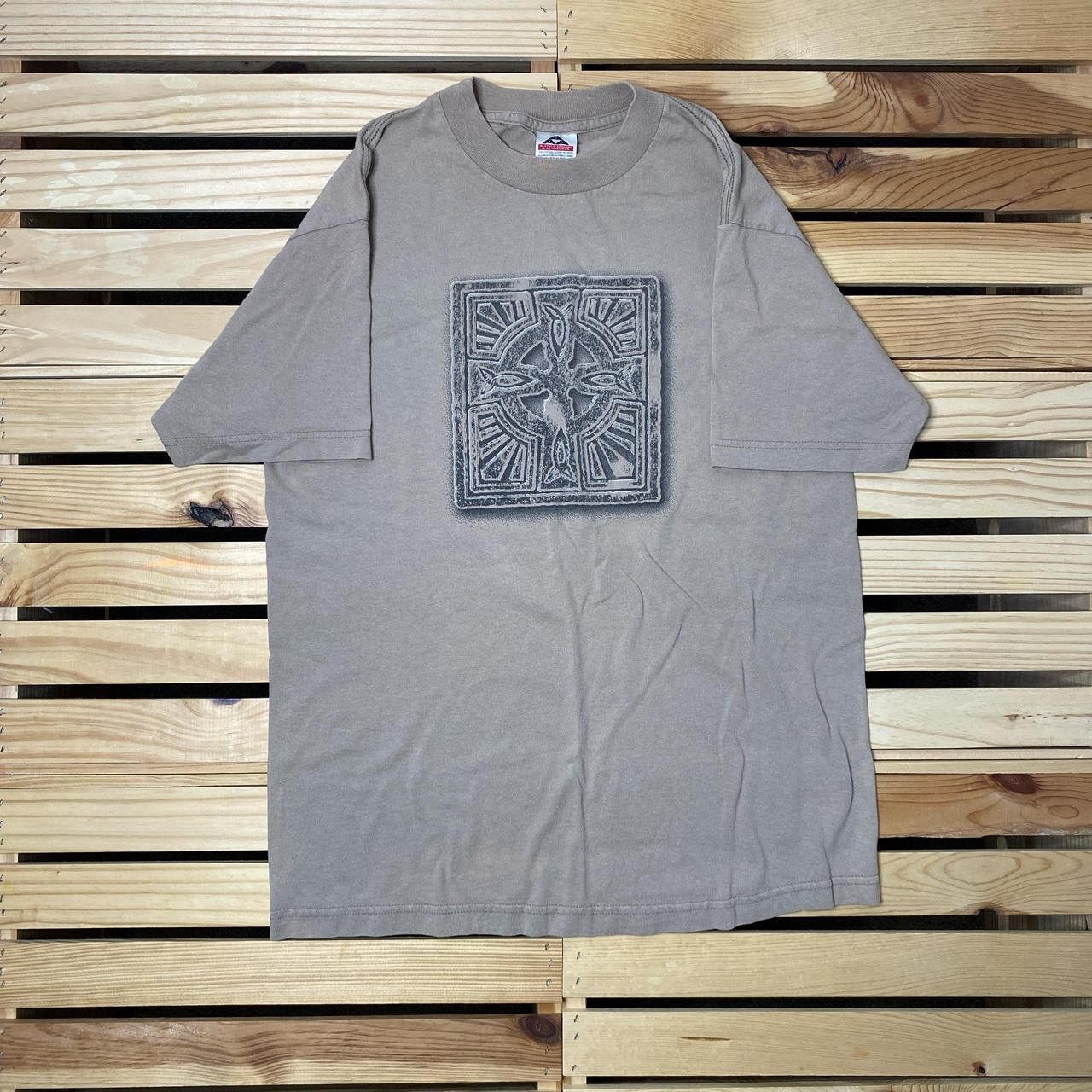 AAA Vintage Hebrews 12:2 Tan Bible Verse Jesus Tee Size Medium Size US M / EU 48-50 / 2 - 1 Thumbnail