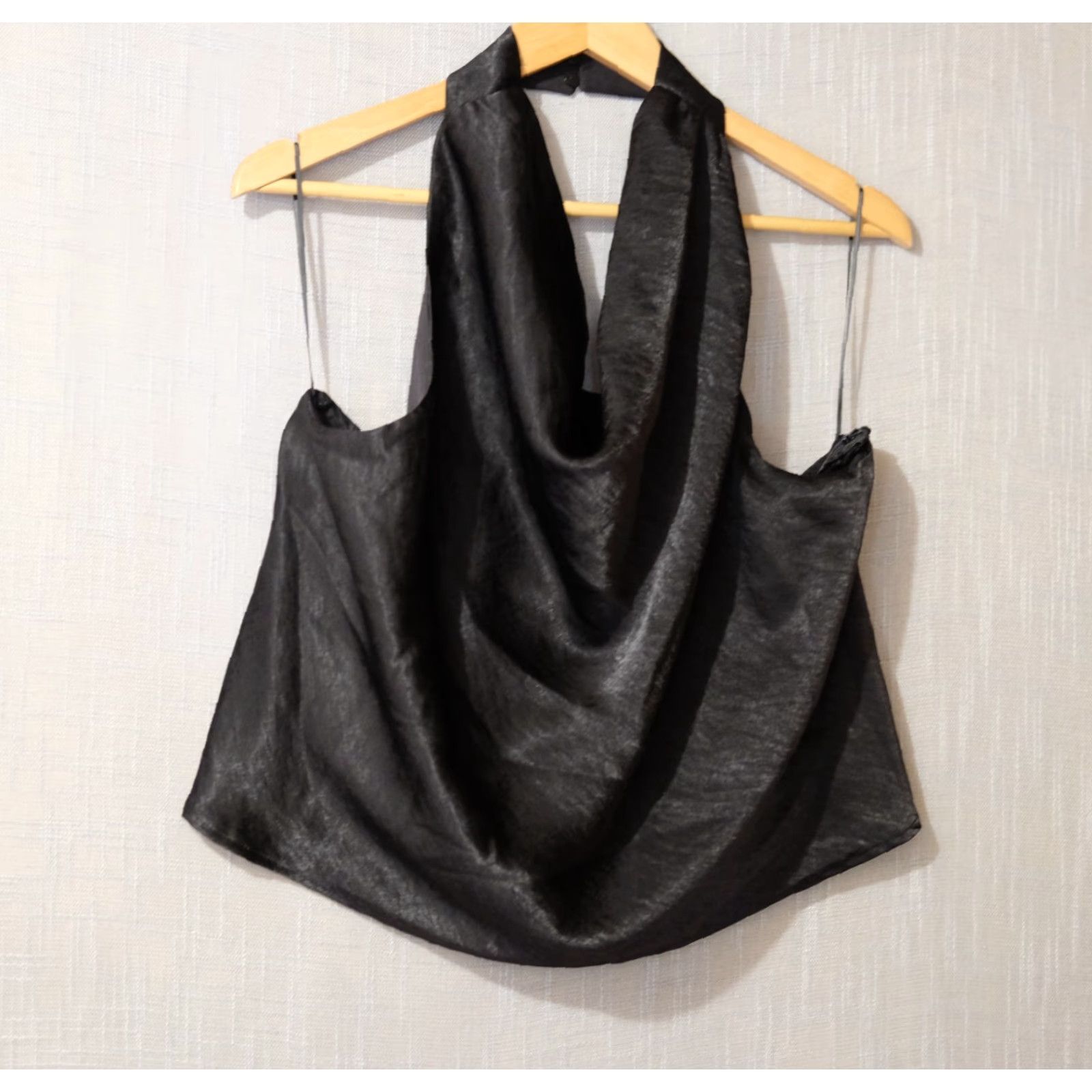 H&M NWT! H&M Black Halter Top Open Back Lightweight Satin Women's XXL Size XXL / US 16-18 / IT 52-54 - 2 Thumbnail