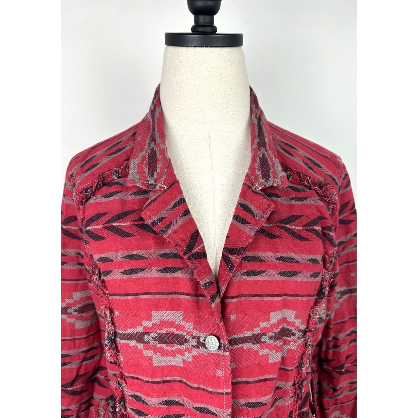 Vintage Ryan Michael Jacket Womens Medium Red Southwestern Stripe Cowgirl Rodeo Boho Size M / US 6-8 / IT 42-44 - 2 Thumbnail