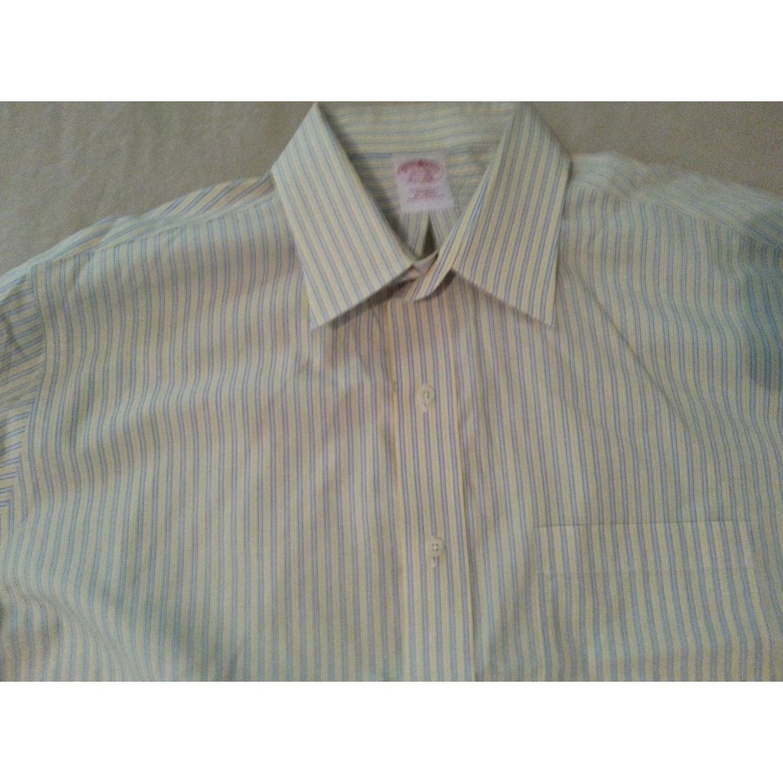 Brooks Brothers Brooks Brothers Shirt Mens 16 1/2 Yellow Dress Stripes Button Cotton Size 42R - 3 Thumbnail