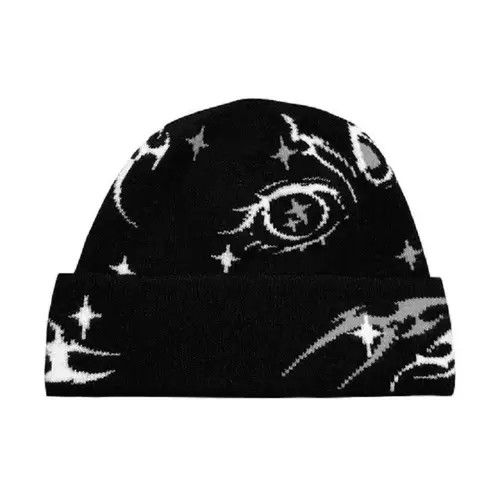 Designer × Japanese Brand Y2K Rare Art Beanie (black + white) Star