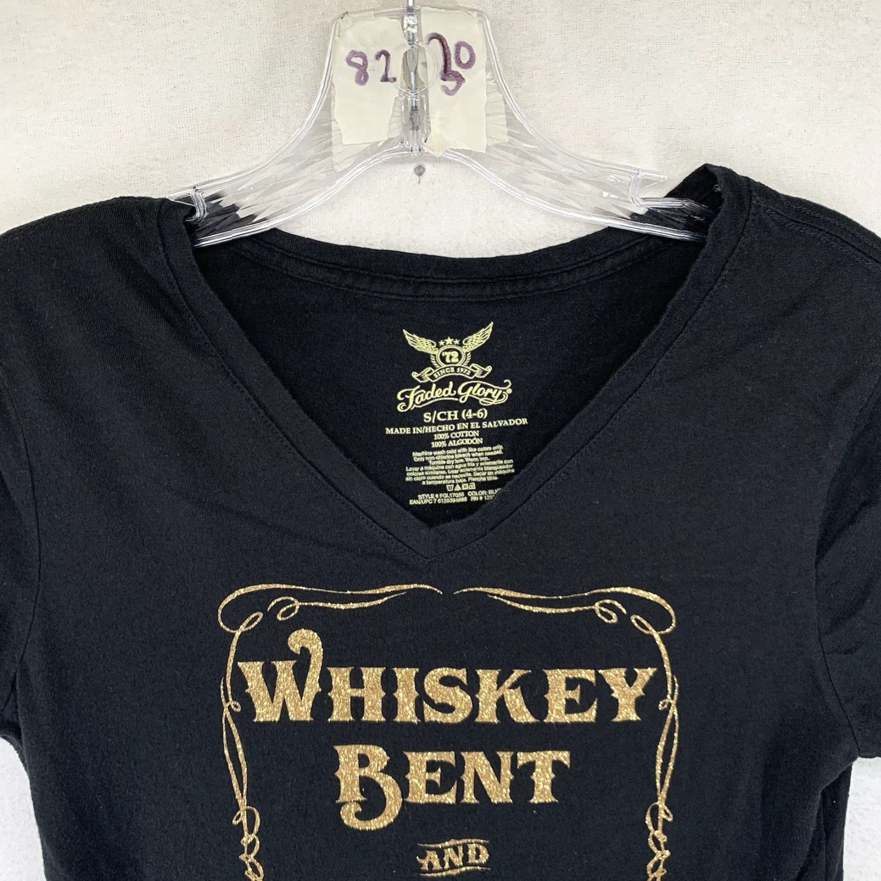 Faded Glory Women's Biker Cowgirl Top Small Glitter Graphic Whiskey Bent & Hell Bound Cotton Size S / US 4 / IT 40 - 4 Thumbnail
