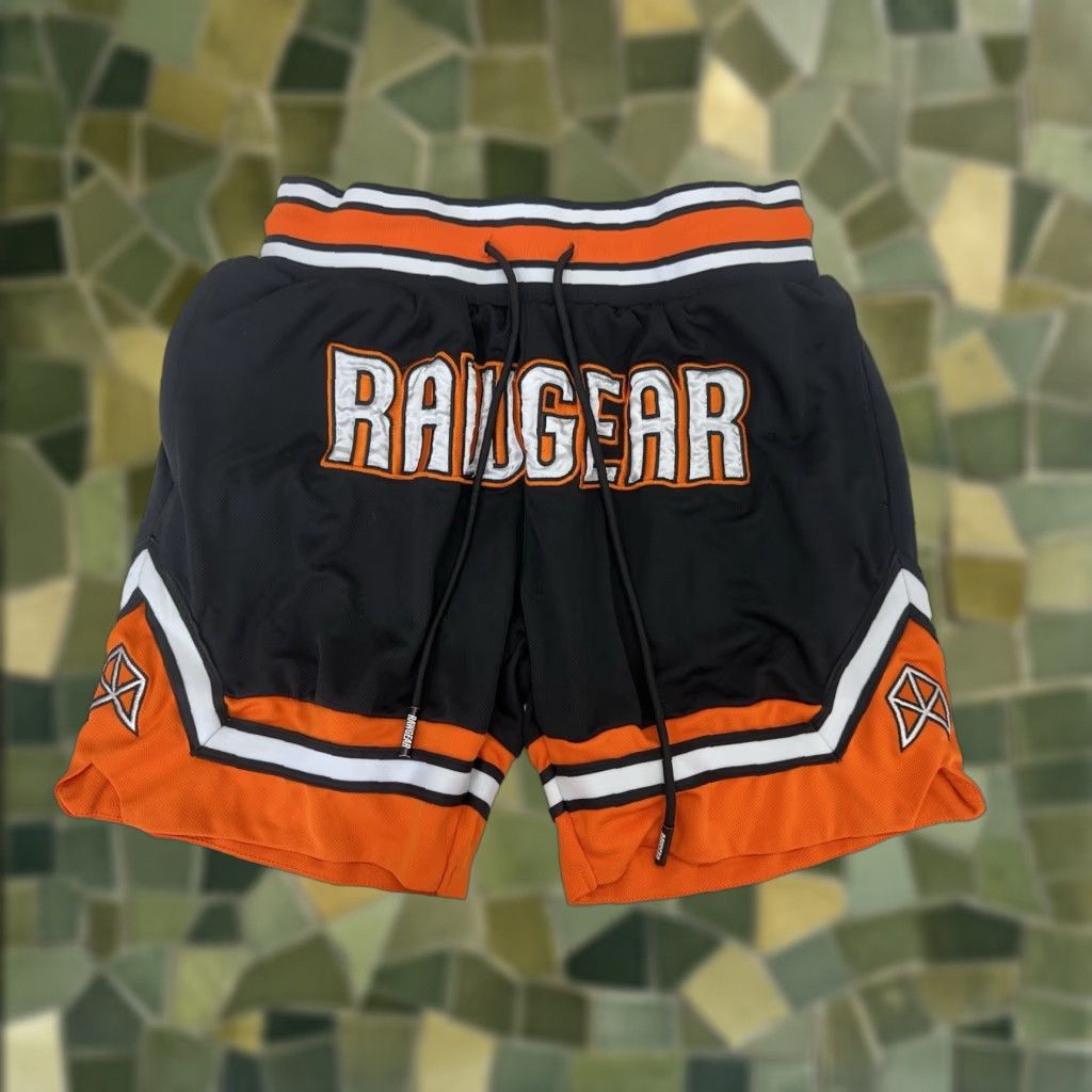 Vintage RawGear Mens Shorts Size Medium Black Orange Front Embroidered Drawstring Size US 31 - 1 Thumbnail