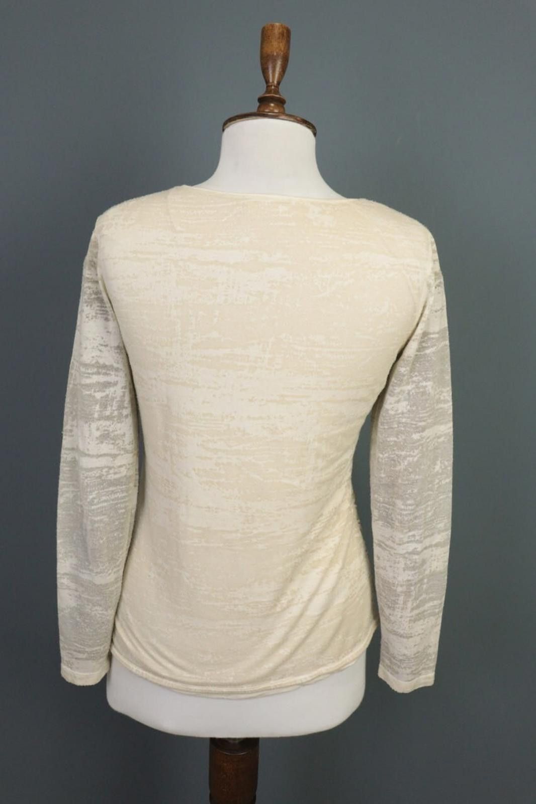 Designer Elisa Cavaletti Sono Italiano Beige Jasquard Blouse Top Size M / US 6-8 / IT 42-44 - 8 Thumbnail