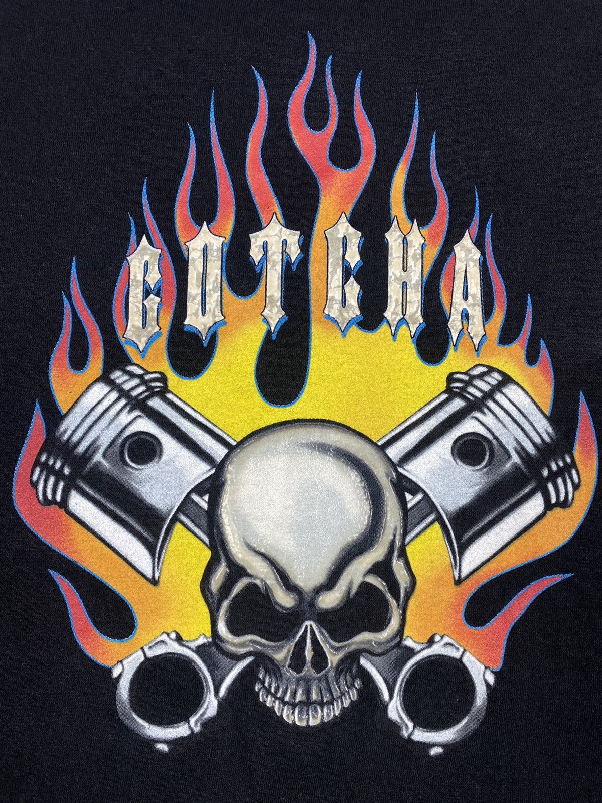 Gotcha Gotcha Skull & Flames Graphic T-Shirt y2k Motorcycle Size US XL / EU 56 / 4 - 6 Thumbnail