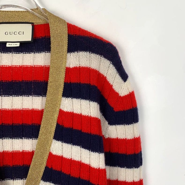 Gucci Gucci Color-blocked striped V-neck wool knitted cardigan ja Size US XS / EU 42 / 0 - 3 Thumbnail