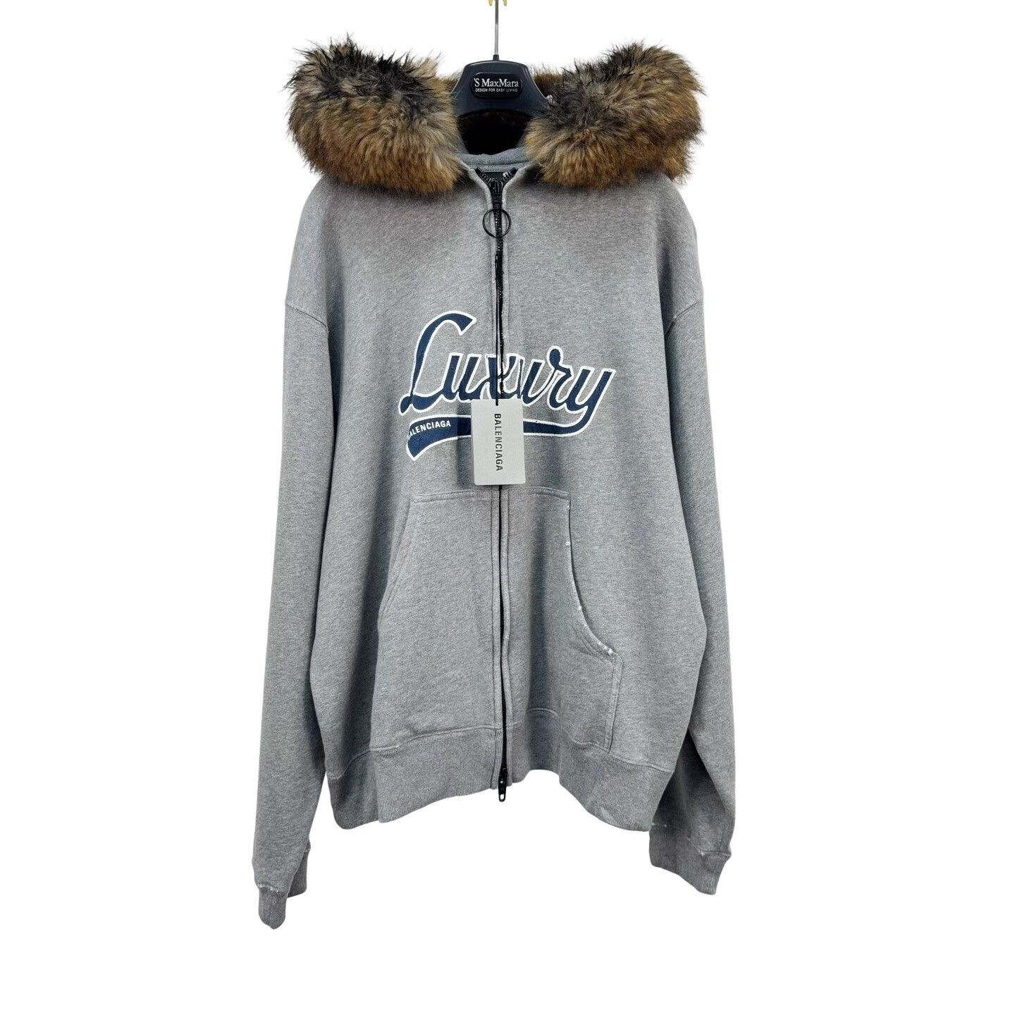 Balenciaga Balenciaga Fur Trim Luxury Script Hoodie XS | Grailed