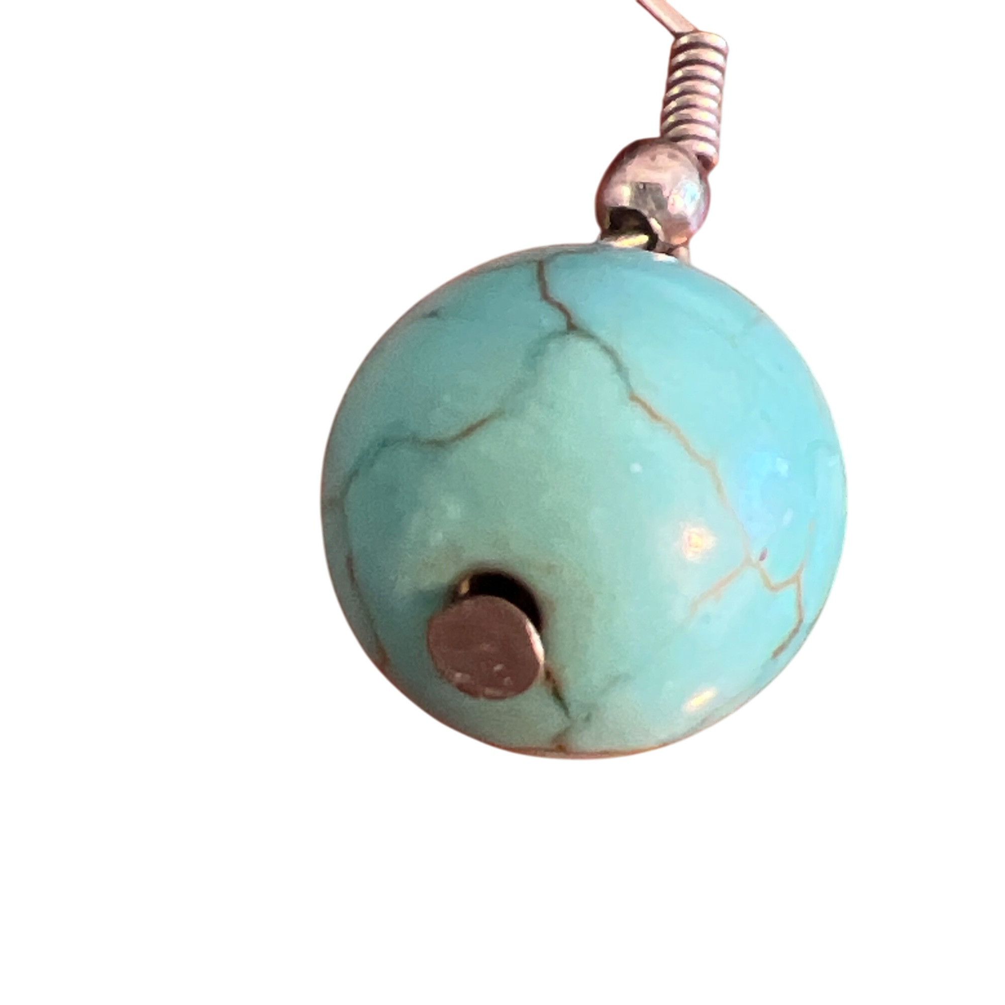 Other Turquoise Round Bead Dangle Earrings Silver Tone Hooks Light Size ONE SIZE - 3 Thumbnail