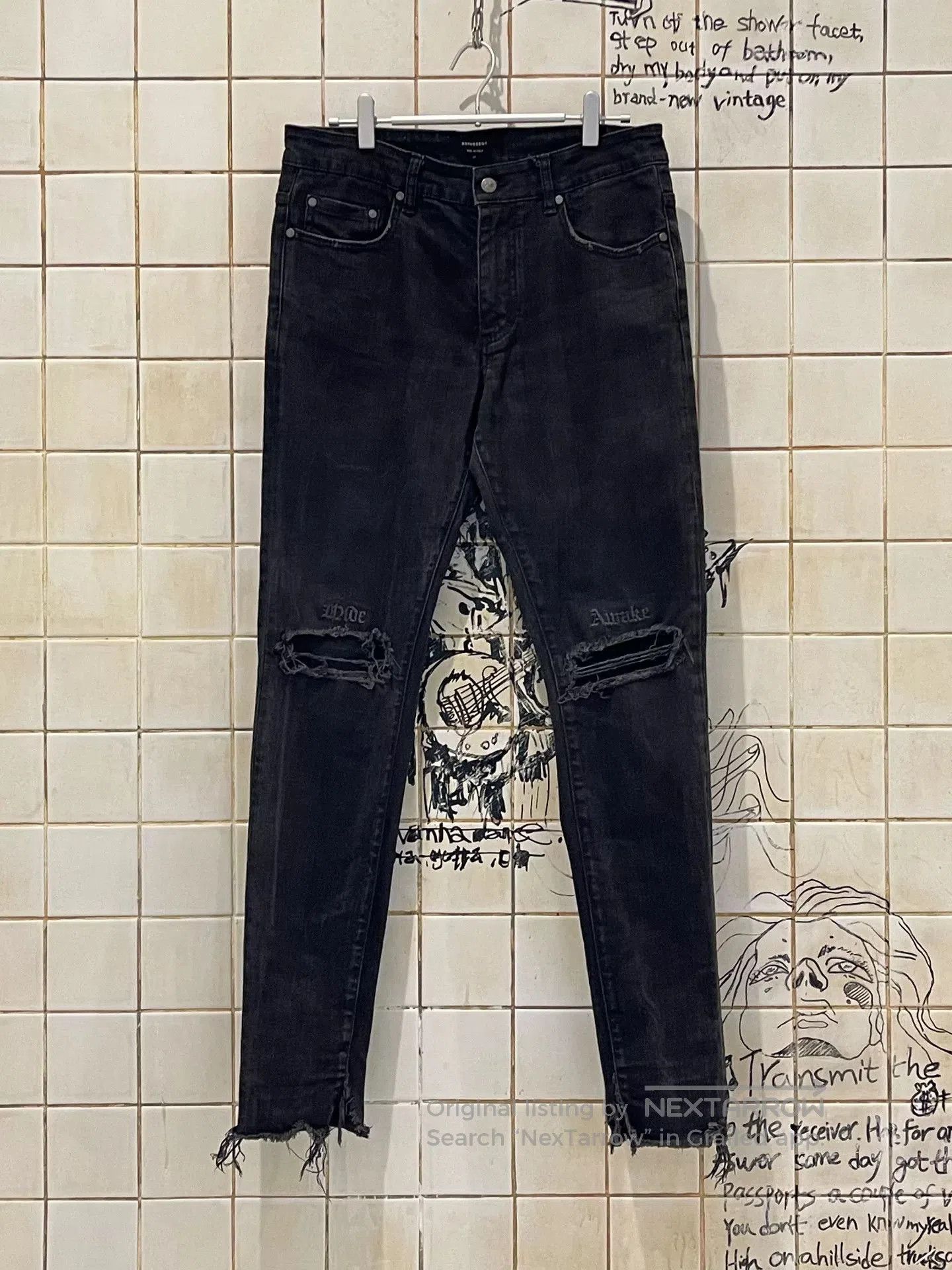 Represent Clo. Italian Black Distressed Embroidered Denim Pants. Size US 32 / EU 48 - 1 Thumbnail