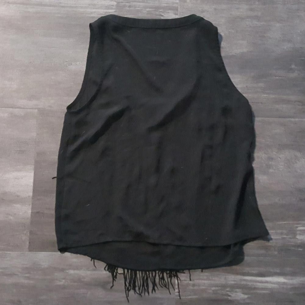 Designer Black Fringe Detailed Dressy Blouse Size XS / US 0-2 / IT 36-38 - 2 Thumbnail