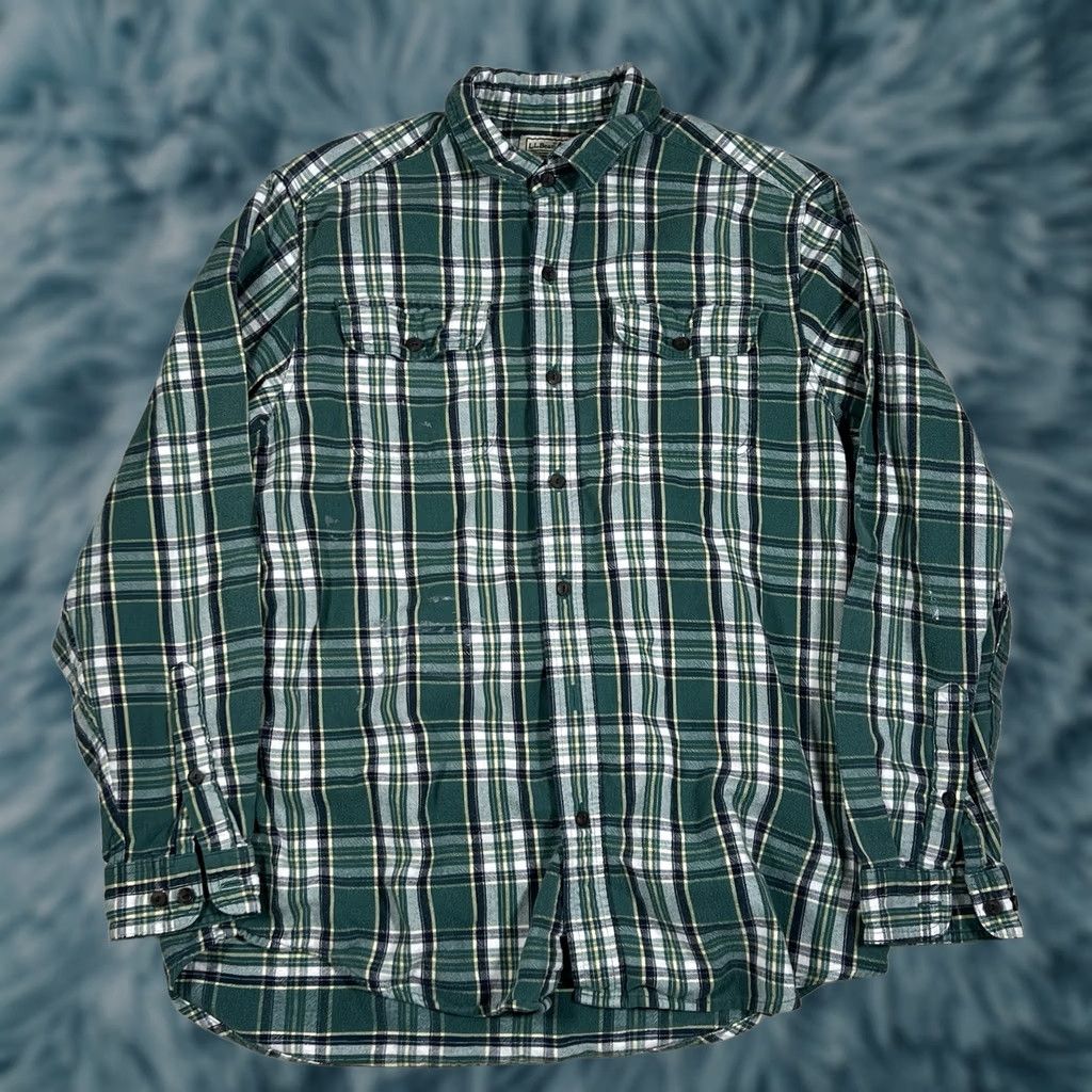 Vintage L.L. Bean Flannel Shirt Green Medium Mens Long Sleeve Button-Up Regular Size M Size US M / EU 48-50 / 2 - 1 Thumbnail