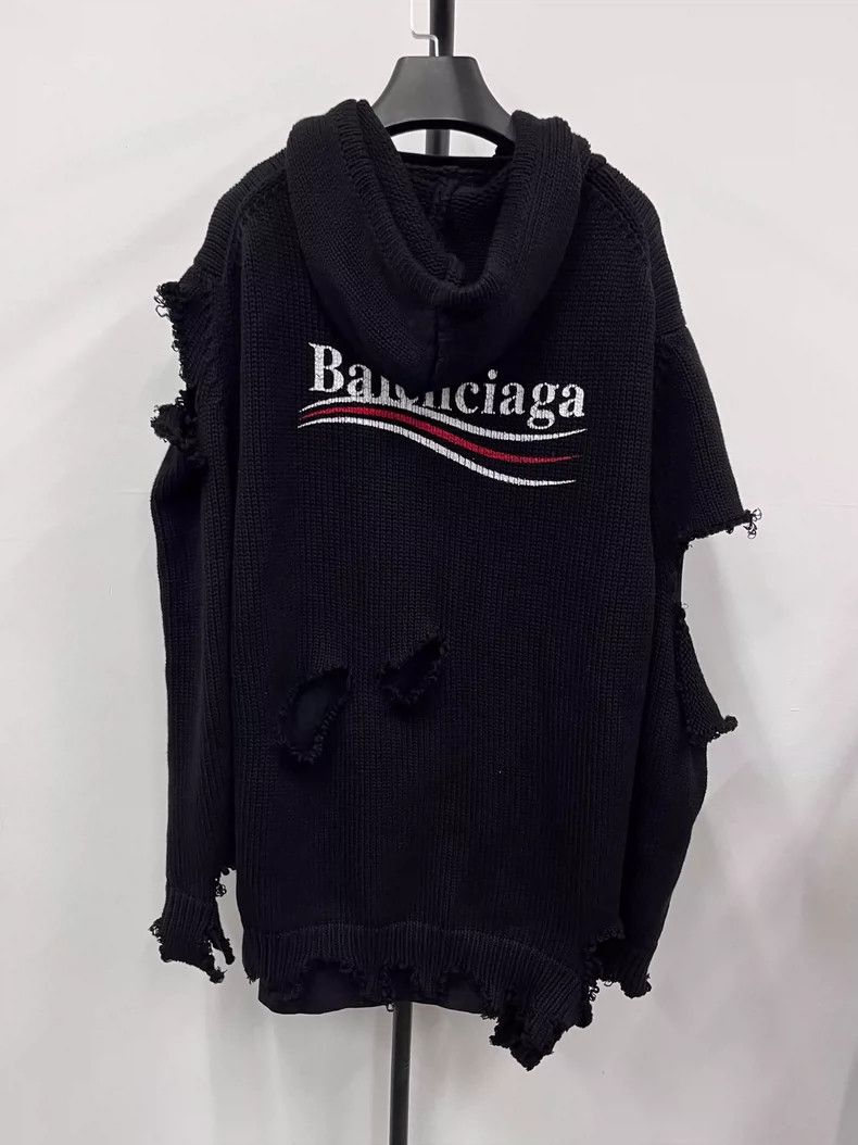 Balenciaga Balenciaga Classic Logo Letter Embroidered Ripped Hoodie Size US XS / EU 42 / 0 - 2 Thumbnail