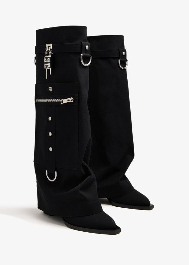 Givenchy o1mle0325 Shark Lock Cowboy High Boots in Black Size US 7 / IT 37 - 4 Thumbnail