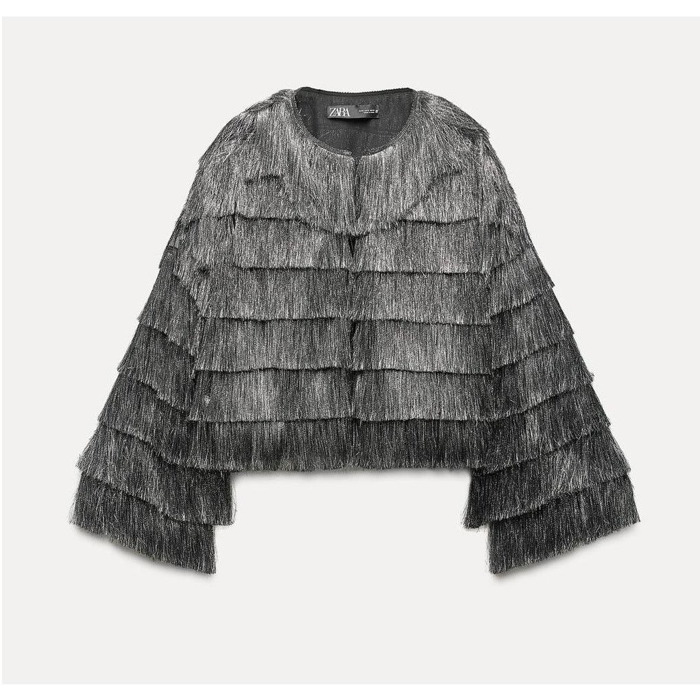 Zara ZARA Fringed Metallic Thread Jacket NWT Silver Size S Size S / US 4 / IT 40 - 19 Thumbnail