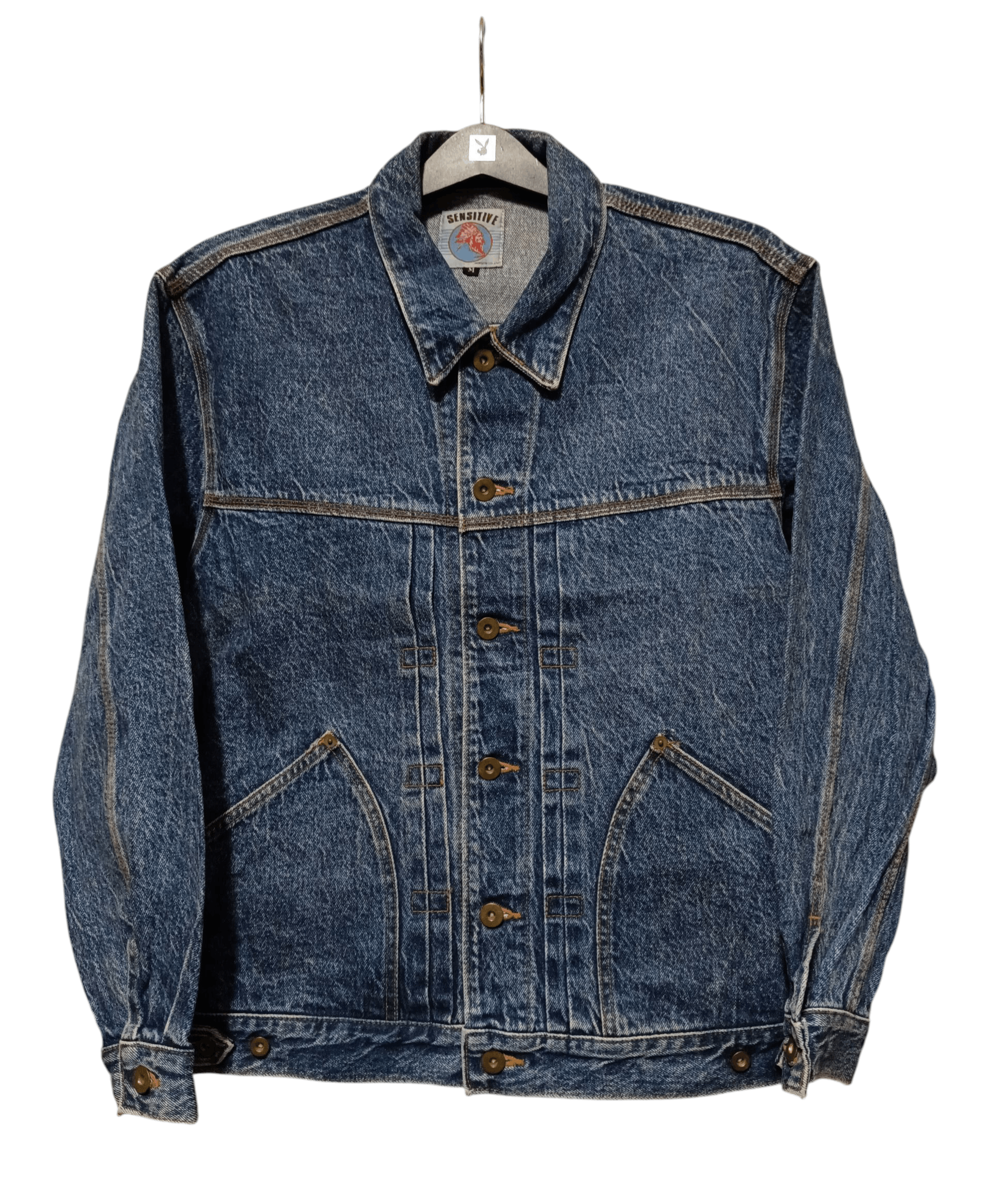 Japanese Brand Sensitive by Bobson Co. Ltd Pleated Denim Jacket 90s Size US M / EU 48-50 / 2 - 3 Thumbnail