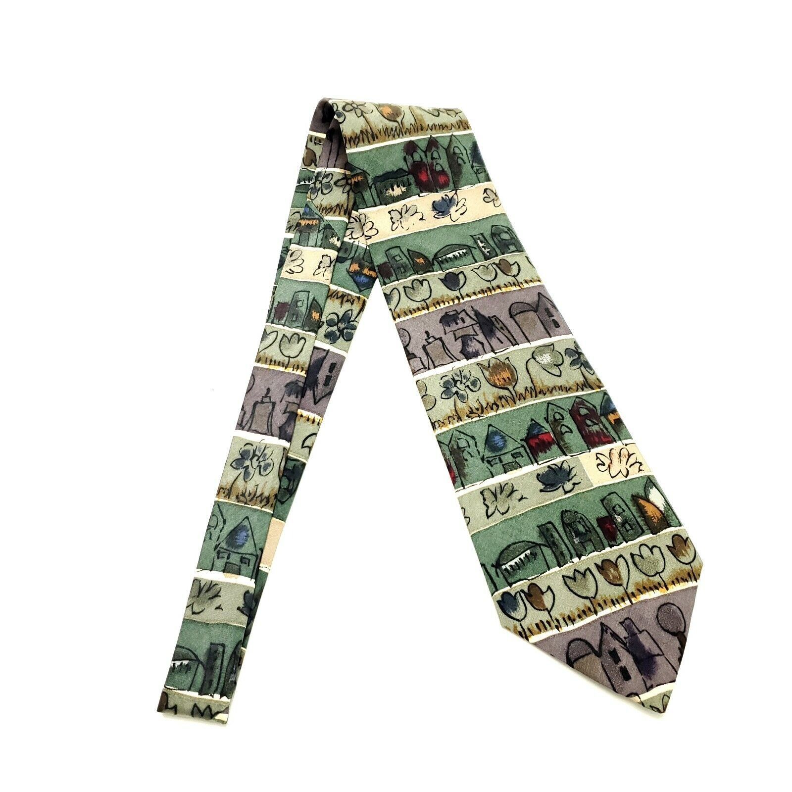 Vintage MBP Silk Tie Novelty Print Wine Floral Green Wide Size ONE SIZE - 6 Thumbnail