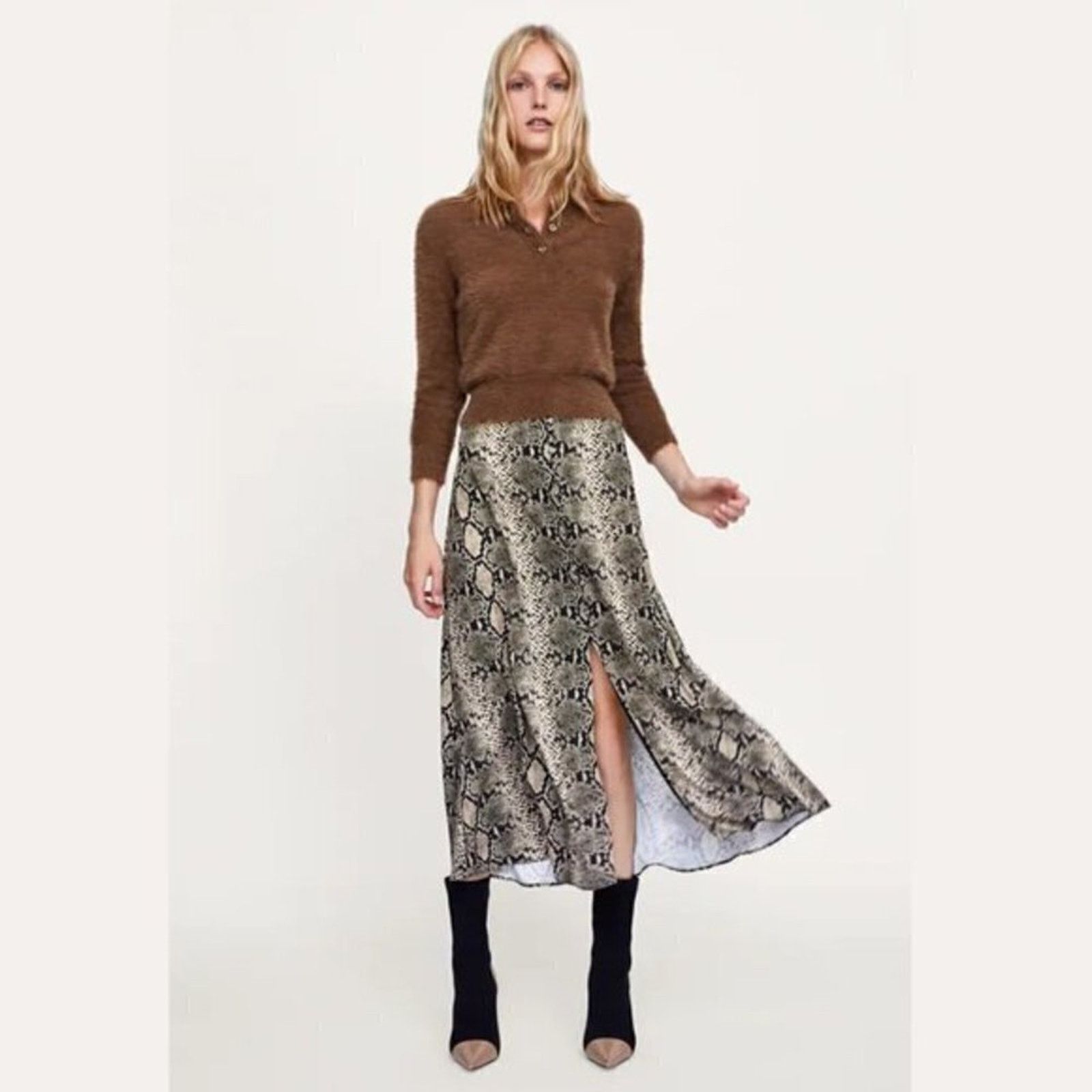 Zara ZARA Snakeskin Print Midi Skirt NWT Size 30" / US 8 / IT 44 - 13 Thumbnail