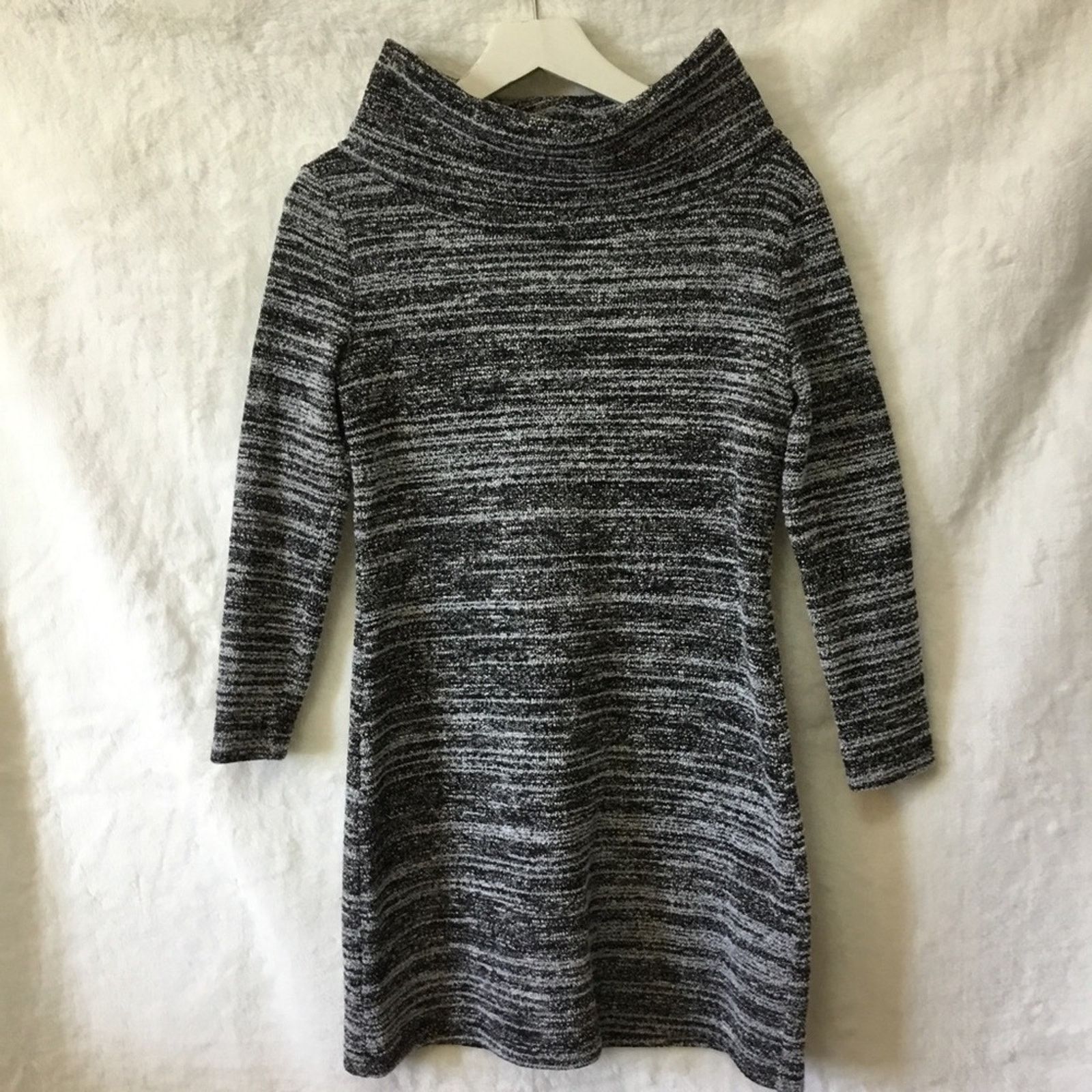 Loft Loft Black & White Marled Cowl Neck Sweater Dress Size S / US 4 / IT 40 - 2 Thumbnail