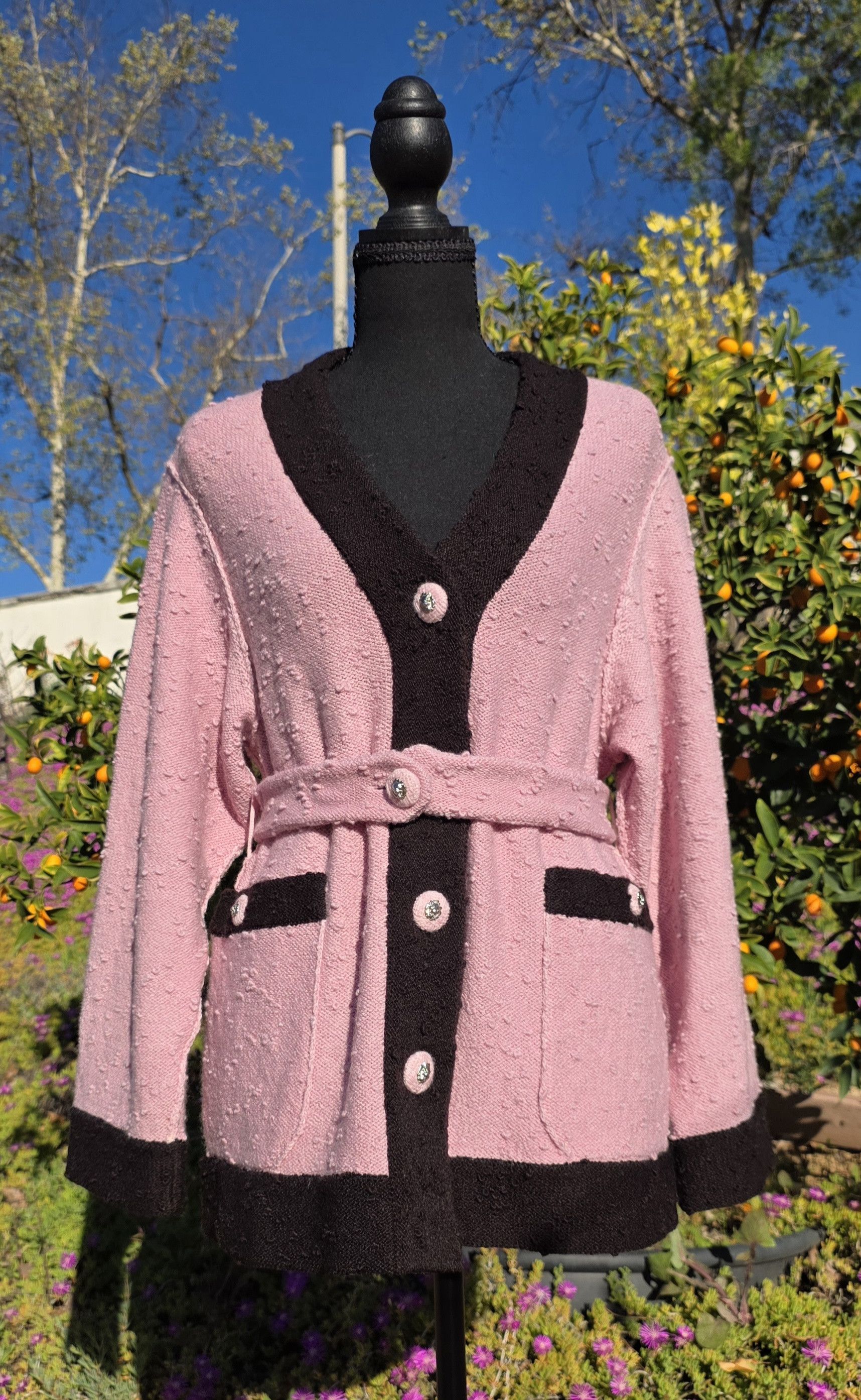 Chanel CHANEL Pink/Black Belted Cardigan Fall '24 Look 19 FR 38/US6 Size S / US 4 / IT 40 - 2 Thumbnail