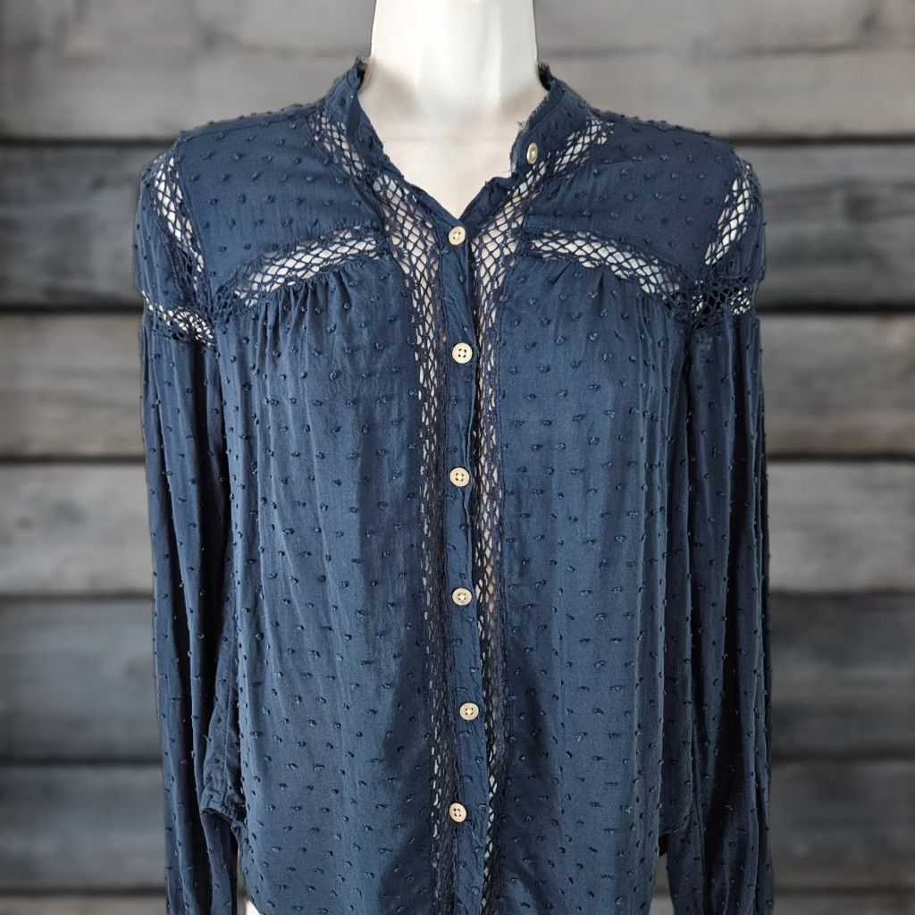 Free People Free People Button-Up Top XS Womens Blue Rayon Long Sleeve - NS? Size XS / US 0-2 / IT 36-38 - 1 Thumbnail