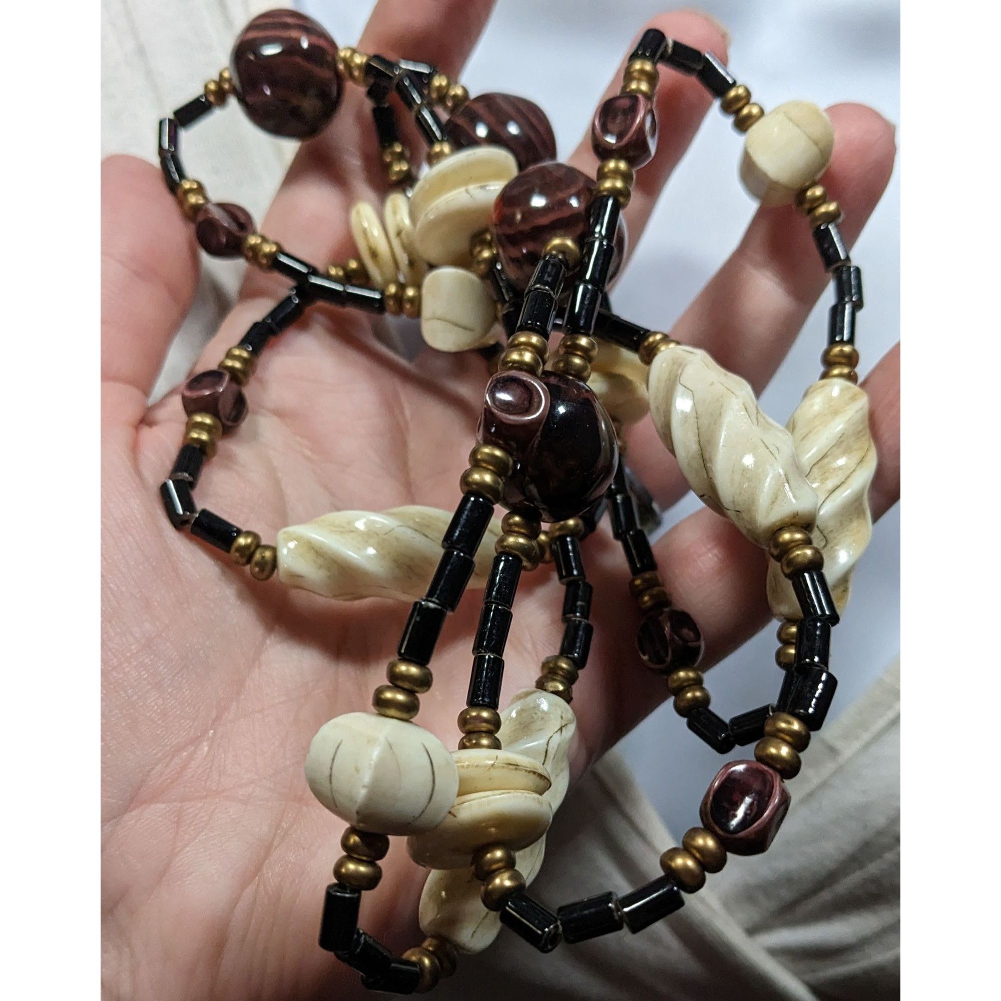 Other Vintage Chunky Brown Cream And Black Beaded Necklace Size ONE SIZE - 3 Thumbnail