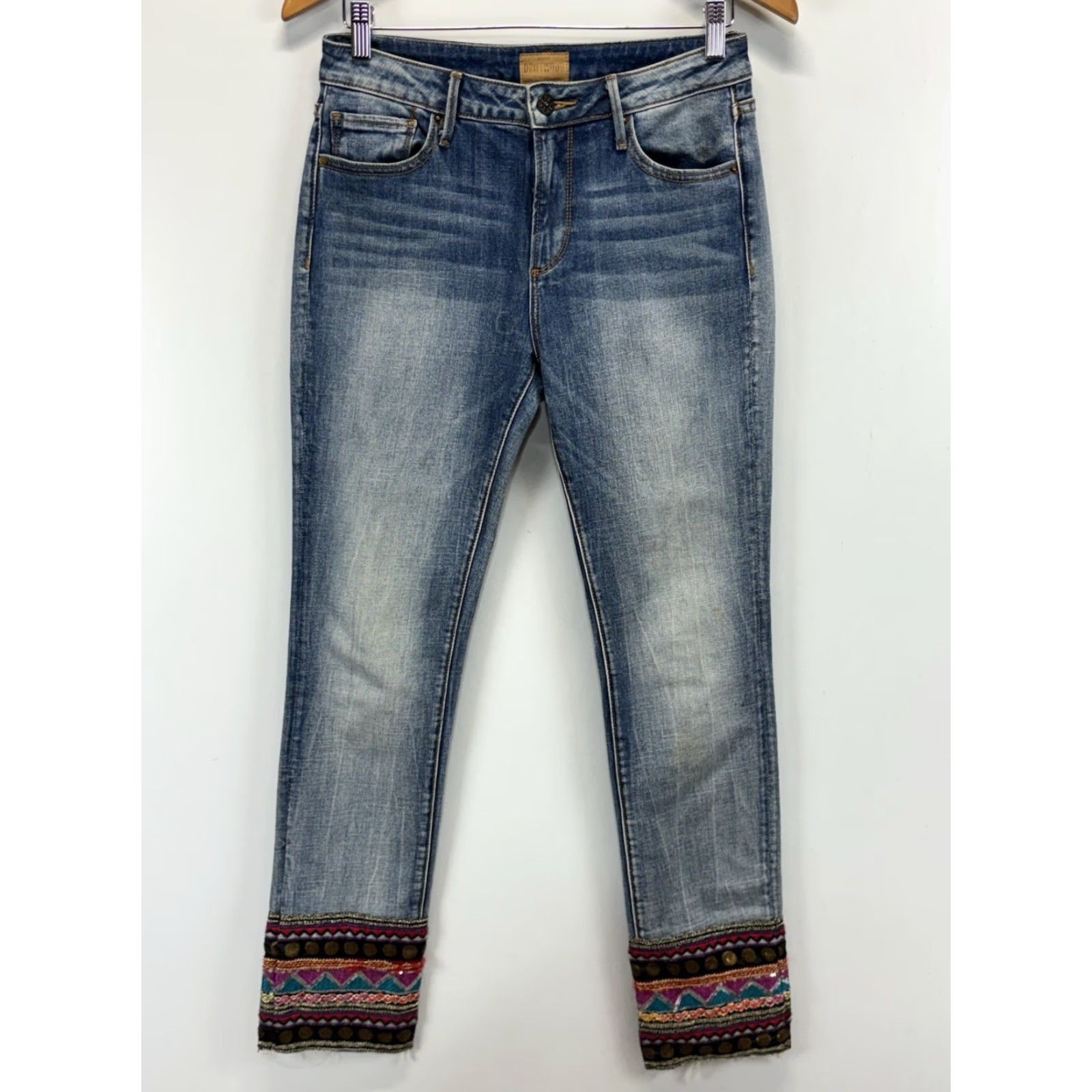 Vintage Driftwood Jeans Womens 27 Straight 28x31 Blue Embroidered Logo Pockets Regular Denim Cotton Blend Cut Read Size 28" / US 6 / IT 42 - 2 Thumbnail