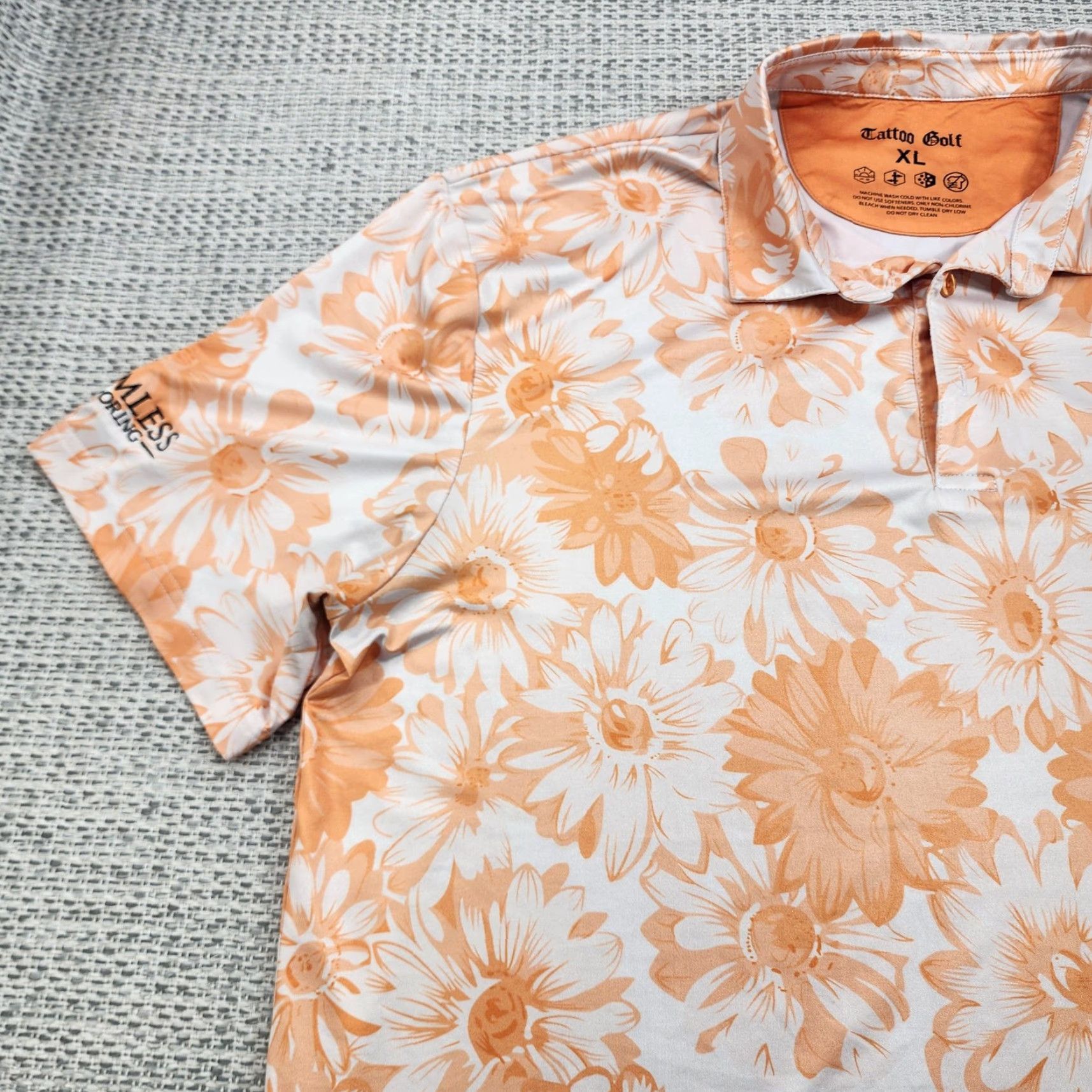 Vintage Tattoo Golf Polo Shirt Mens XL Orange White Floral Daisy Print Skull Logo Aloha Shirt Size US XL / EU 56 / 4 - 3 Thumbnail