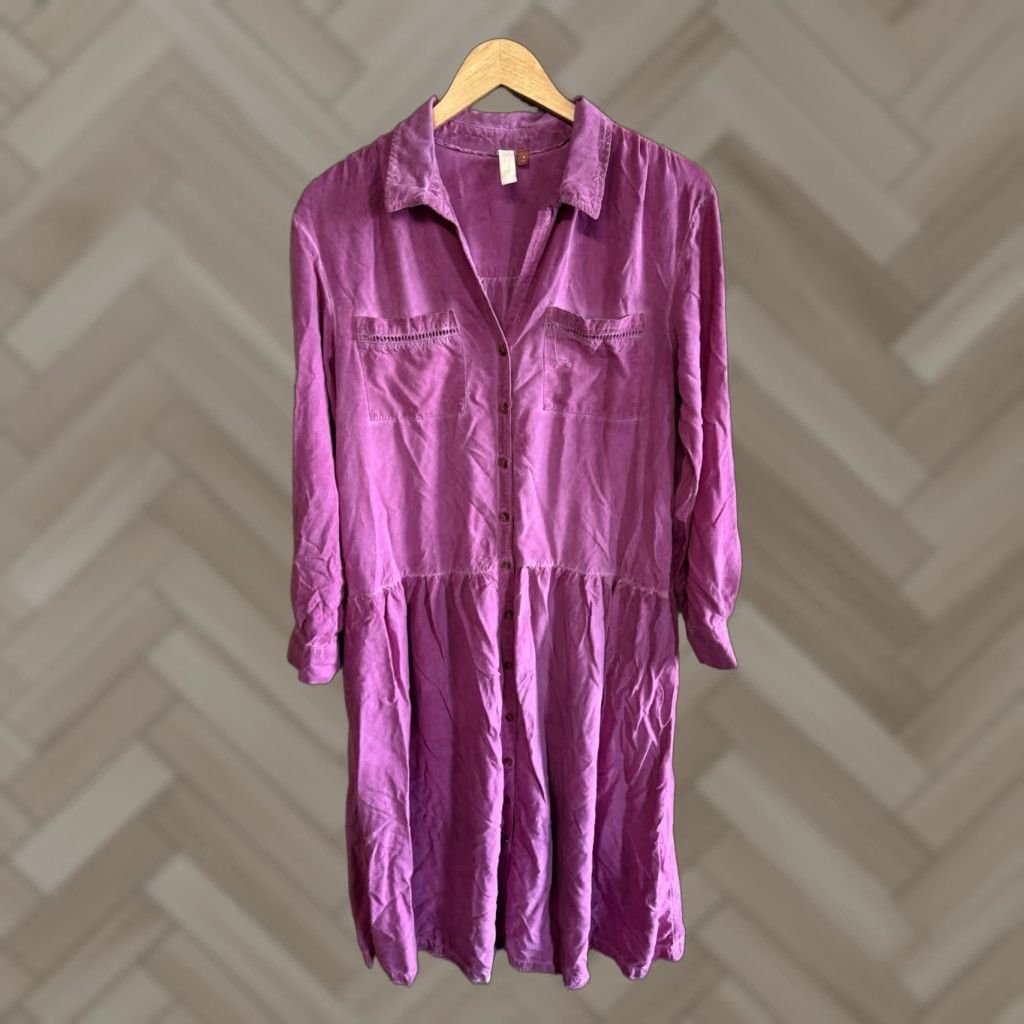 Vintage Pilcro by Anthropologie Womens Purple Short Sleeve Shirt Dress M Button Up Solid Long Style: Shirt Dress (no extra punctuation) Size M / US 6-8 / IT 42-44 - 1 Thumbnail