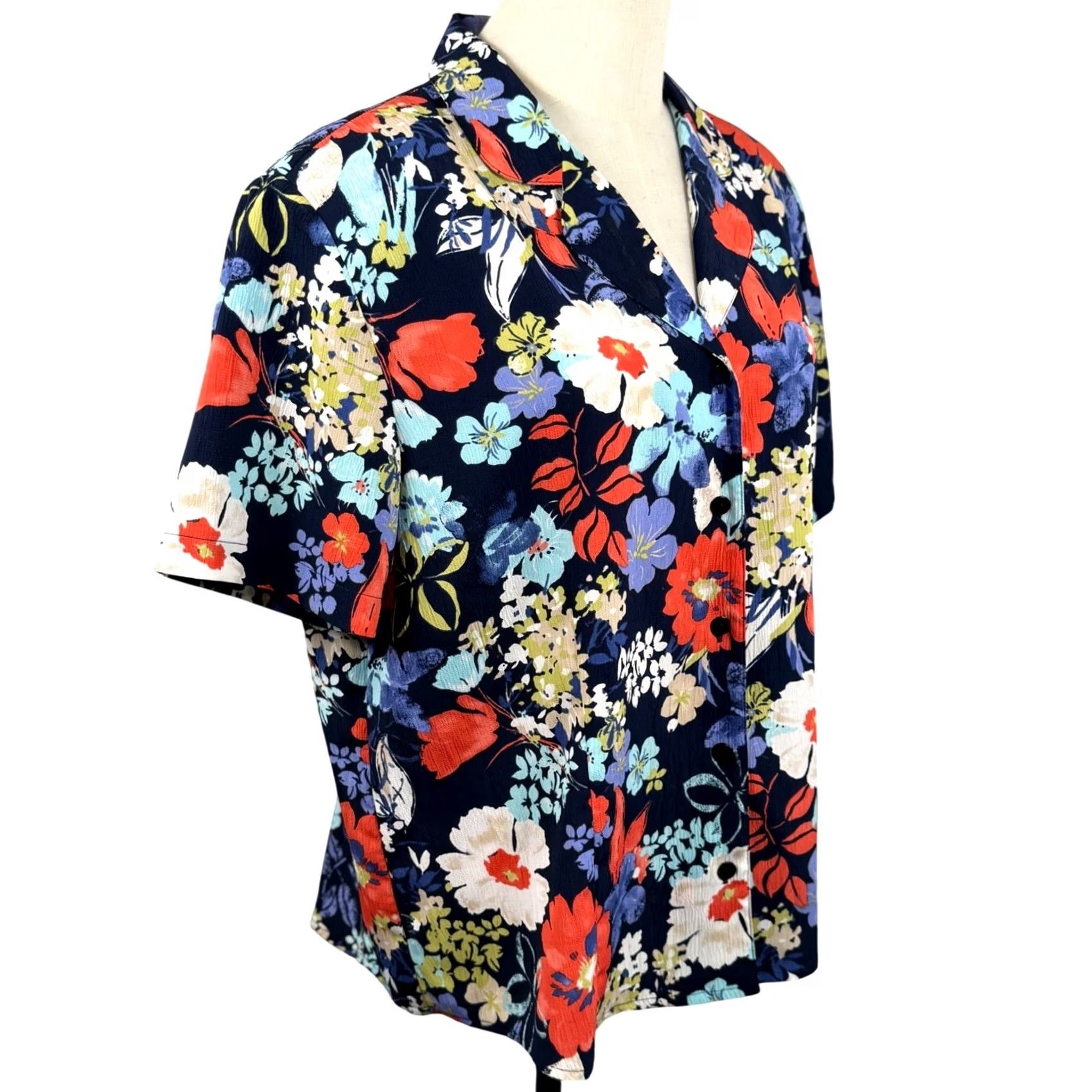 Vintage VINTAGE Alfred Dunner Blouse Navy Floral Shoulder Pads Y2K EUC Size XXL / US 16-18 / IT 52-54 - 4 Thumbnail
