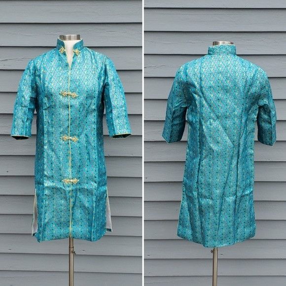 Vintage Vintage 70s Cheongsam Qipao Blue Rainbow Floral Flower coat Size S / US 4 / IT 40 - 1 Thumbnail
