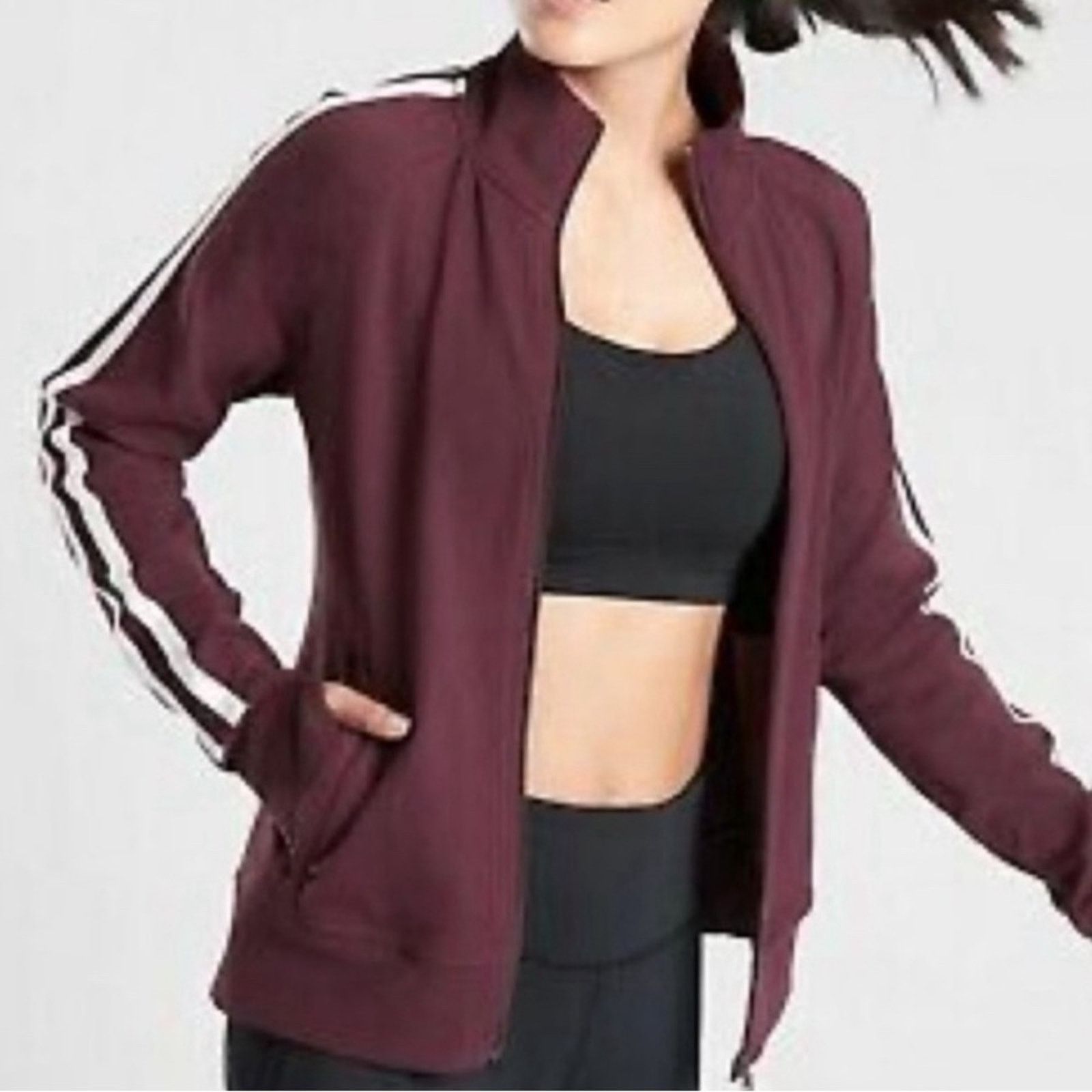Athleta Athleta Circa Track Jacket in burgundy with White Stripes. S Size S / US 4 / IT 40 - 1 Thumbnail