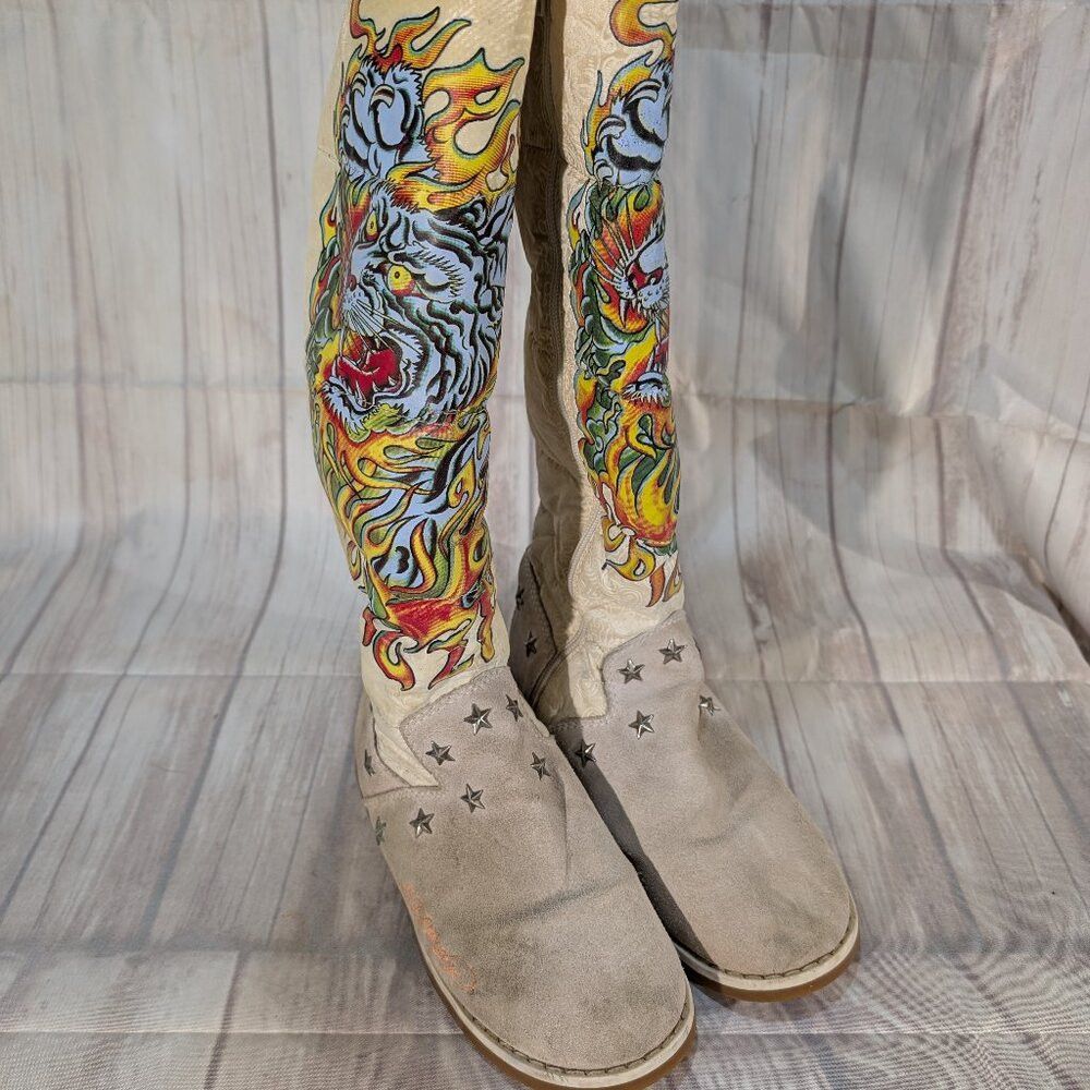 Ed Hardy Don Ed Hardy Women's Beige Tiger Faux Fur Suede Lined Star Size US 9 / IT 39 - 1 Thumbnail