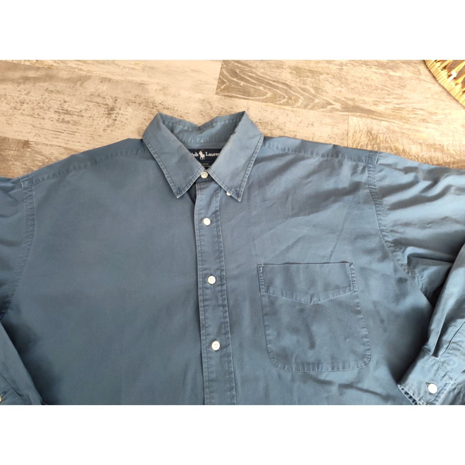 Ralph Lauren Polo Ralph Lauren Mens Button Down Shirt Blue Solid Long Sleeve Cotton XL Red Lower Pony Size US XL / EU 56 / 4 - 3 Thumbnail