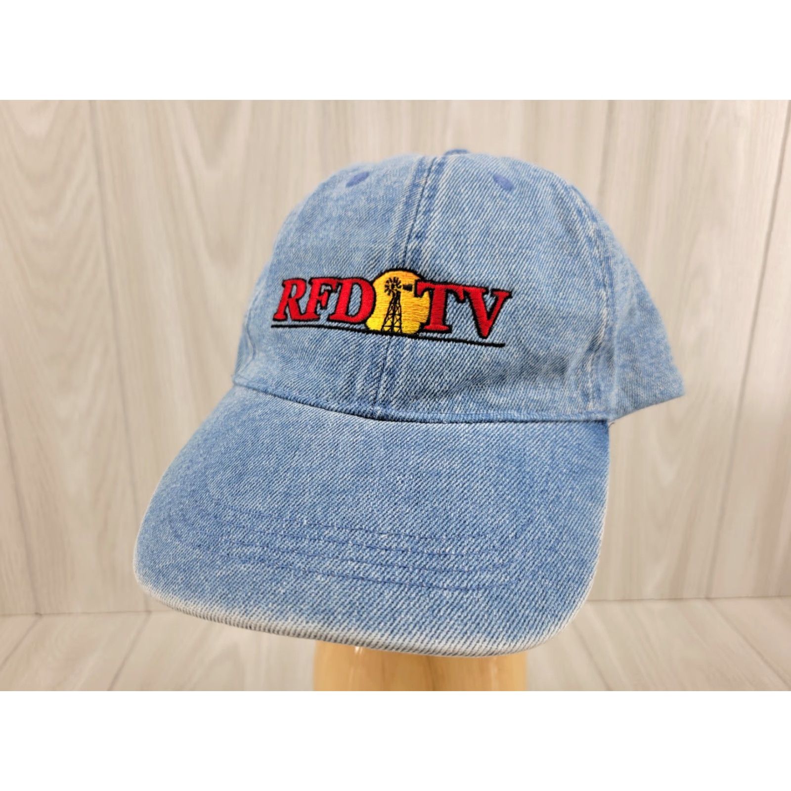 Denime VINTAGE Artwears Unlimited RFD TV Distressed Denim Jean Adjustable Ball Cap Farmers Hat Trucker Men Adjustable Blue Denim TV 90s Mens Size US 35 - 2 Thumbnail