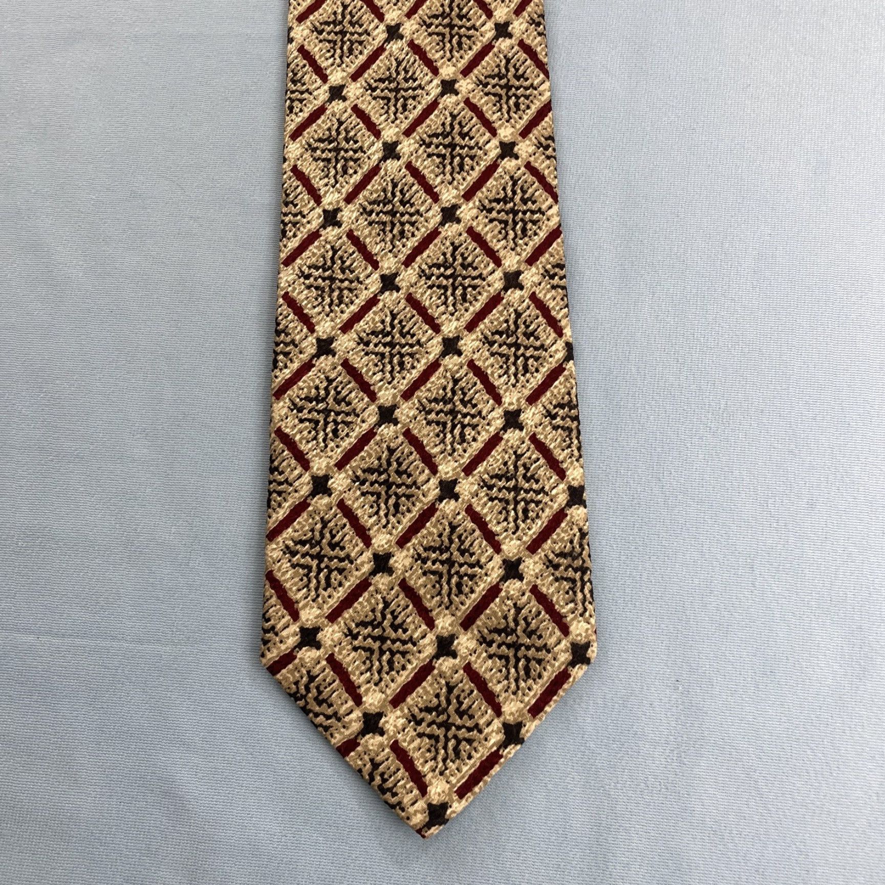 Vintage VINTAGE Pavone Tie 4x56 Adult Men 56" Silk ITALY Green Red Tan Geometric Christmas Western Handmade Necktie Size ONE SIZE - 2 Thumbnail