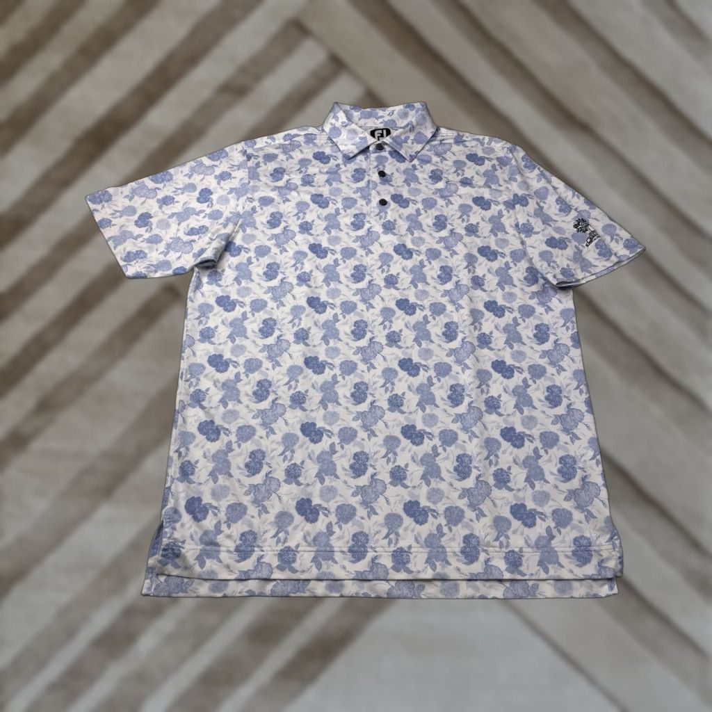 Footjoy FootJoy Polo Shirt Mens Large Blue Floral Golf Polo White Beeches GC Size US L / EU 52-54 / 3 - 1 Thumbnail