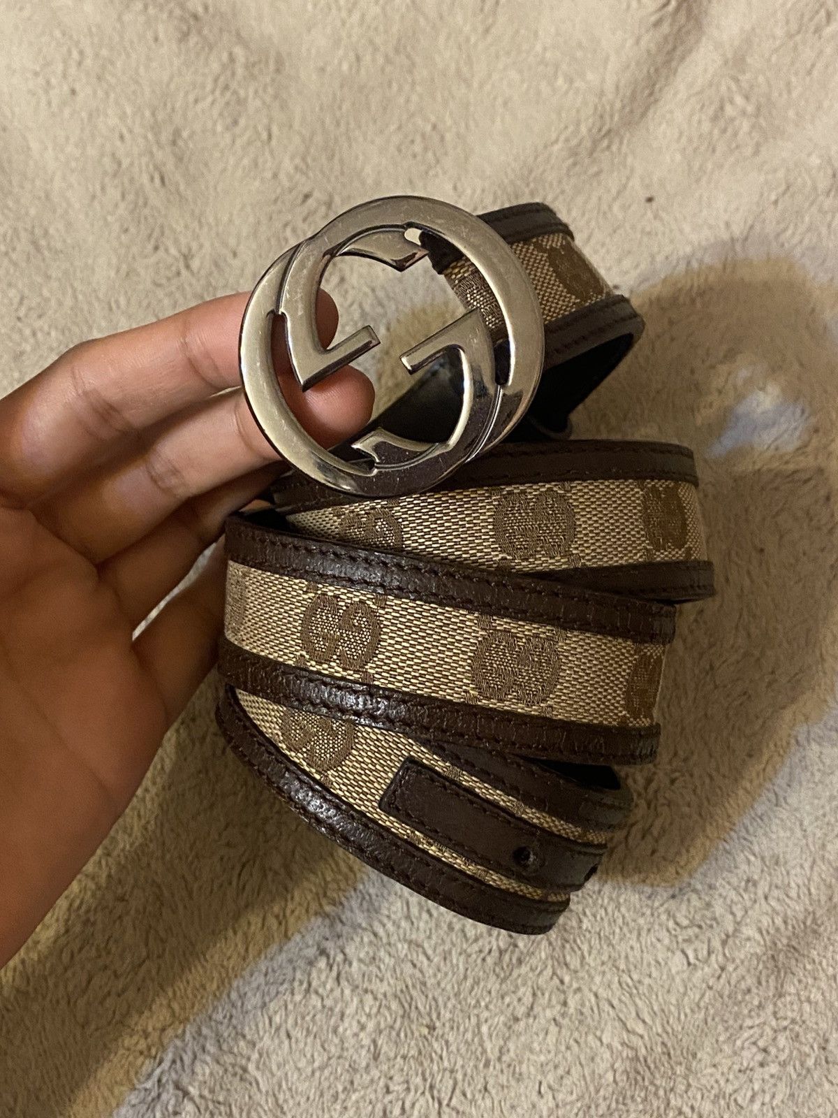 Gucci Gucci Monogram Belt GG Silver Buckle Size ONE SIZE - 1 Thumbnail