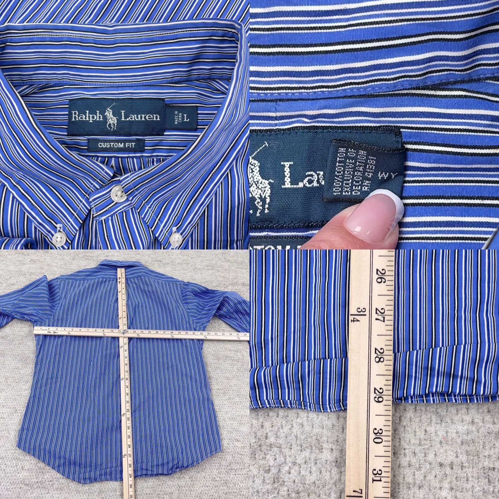 Ralph Lauren Ralph Lauren Shirt Men Large Blue Custom Fit Button Up Striped Poplin Dress A83 Size 42R - 8 Thumbnail