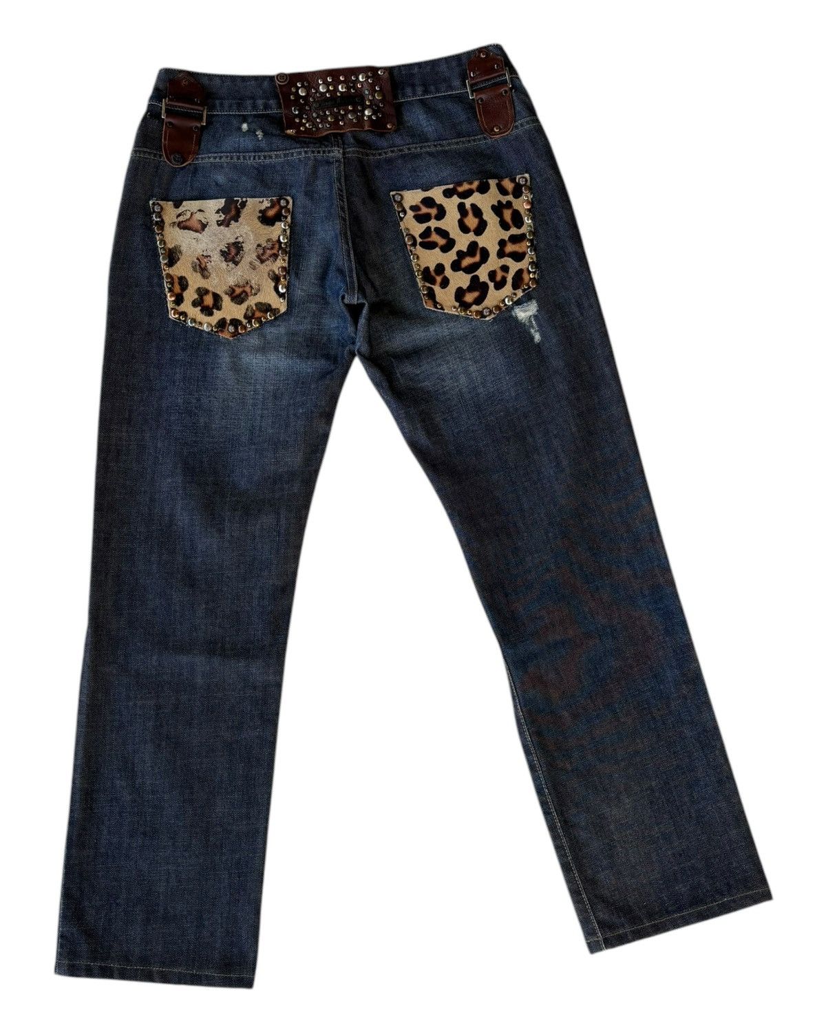 Japanese Brand Anna Biagini Leopard Pocket Studded Distressed Denim Jeans Size 30" / US 8 / IT 44 - 6 Thumbnail