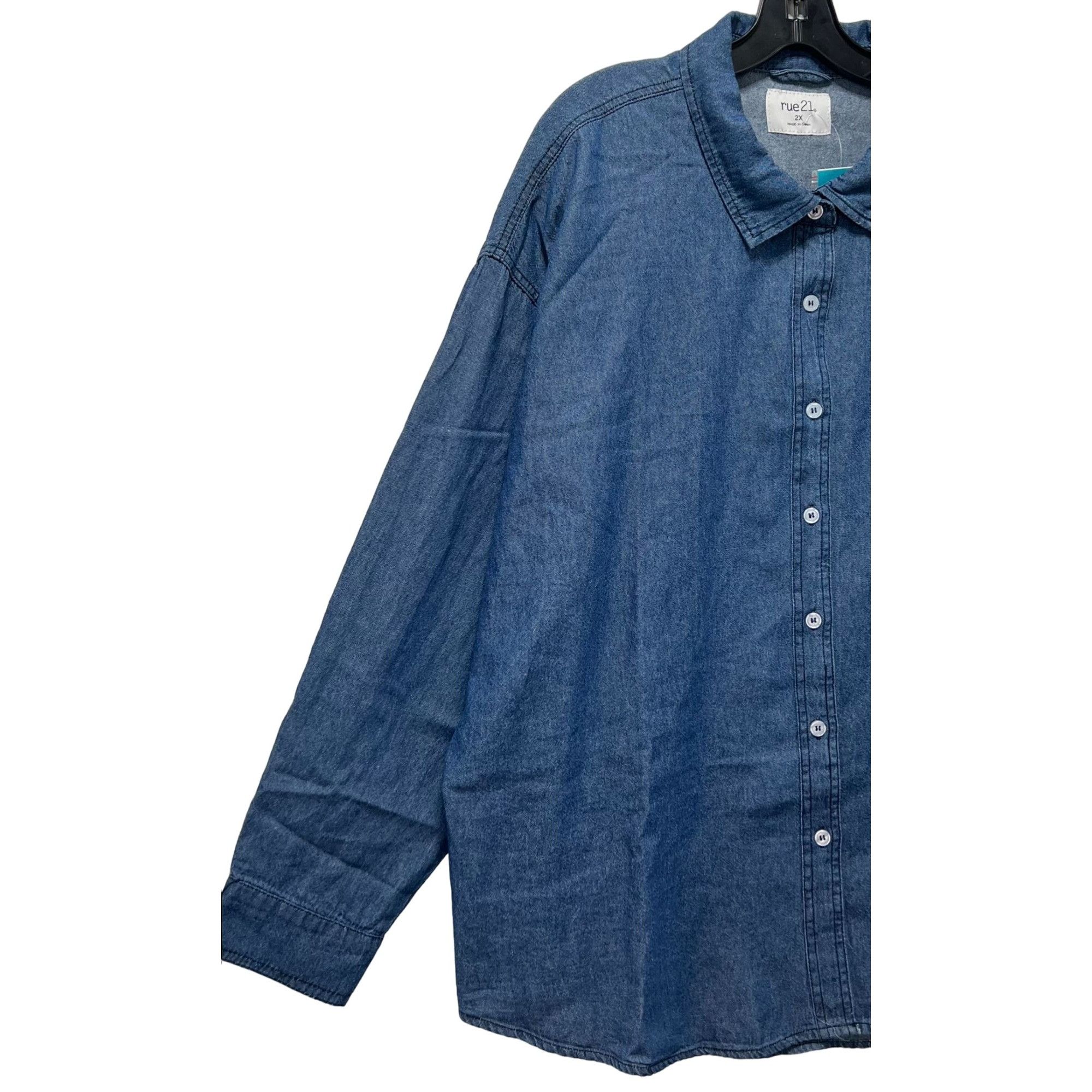 rue21 Rue 21 - Women's Chambray Long Sleeve Button Down Shirt With Size XXL / US 16-18 / IT 52-54 - 12 Thumbnail