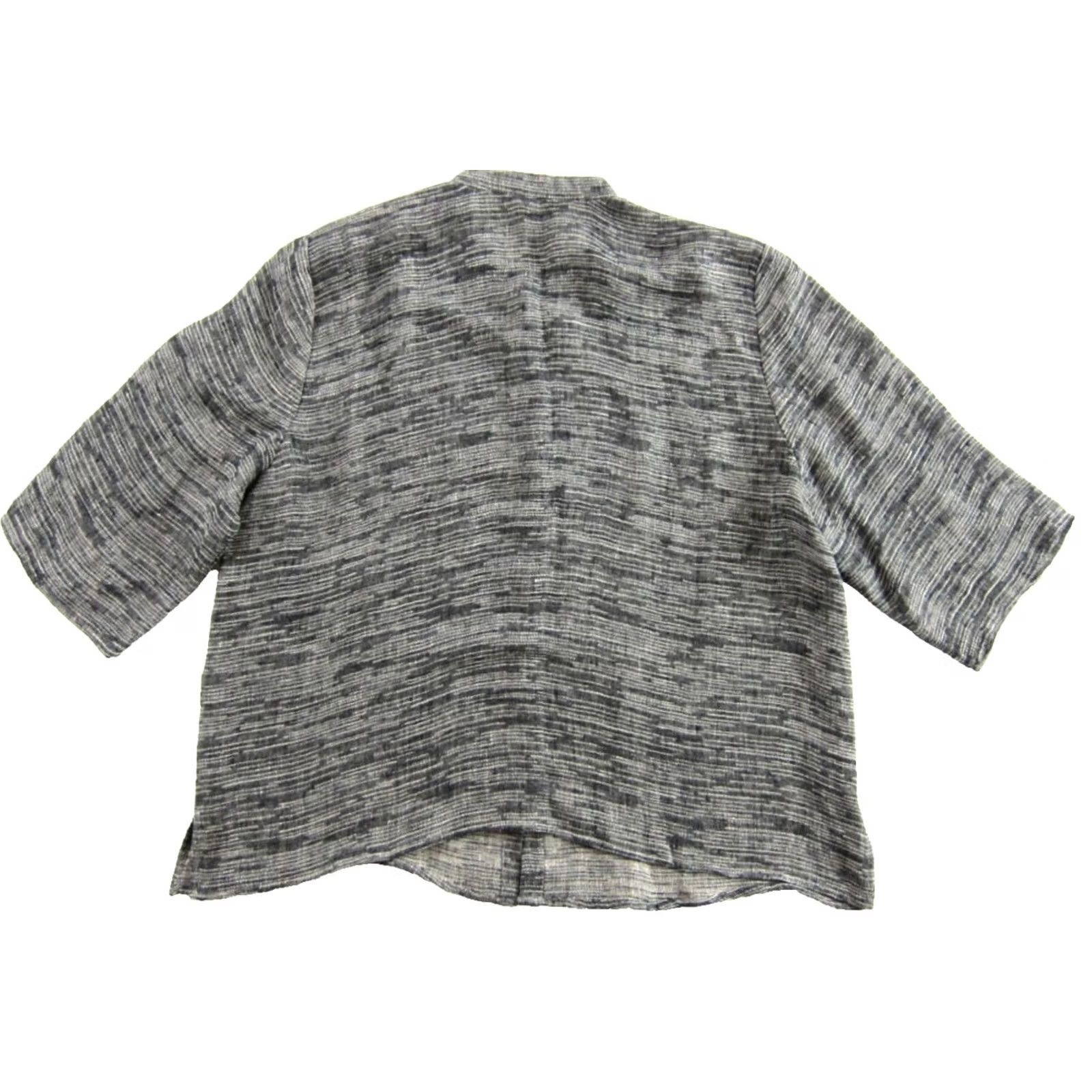Eileen Fisher Eileen Fisher Blouse Shirt Womens XL Black Linen Button Up Short Sleeve Tunic Crew Neck Fabric: Woven, Pattern: Solid Size XL / US 12-14 / IT 48-50 - 2 Thumbnail
