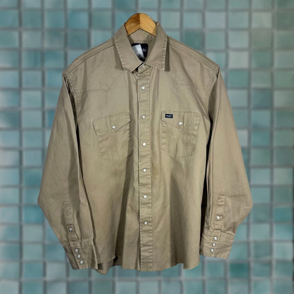 Wrangler Wrangler Mens Tan Khaki Western Pearl Snap Long Sleeve Work Shirt XL Size US XL / EU 56 / 4 - 1 Thumbnail