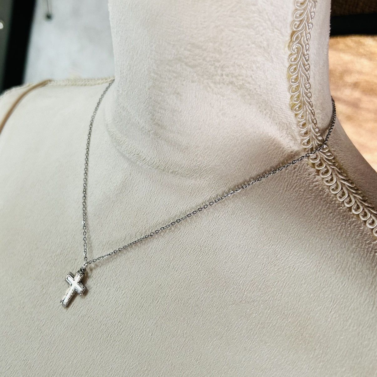 Handmade Handcrafted salvaged vintage textured border cross necklace Size ONE SIZE - 3 Thumbnail