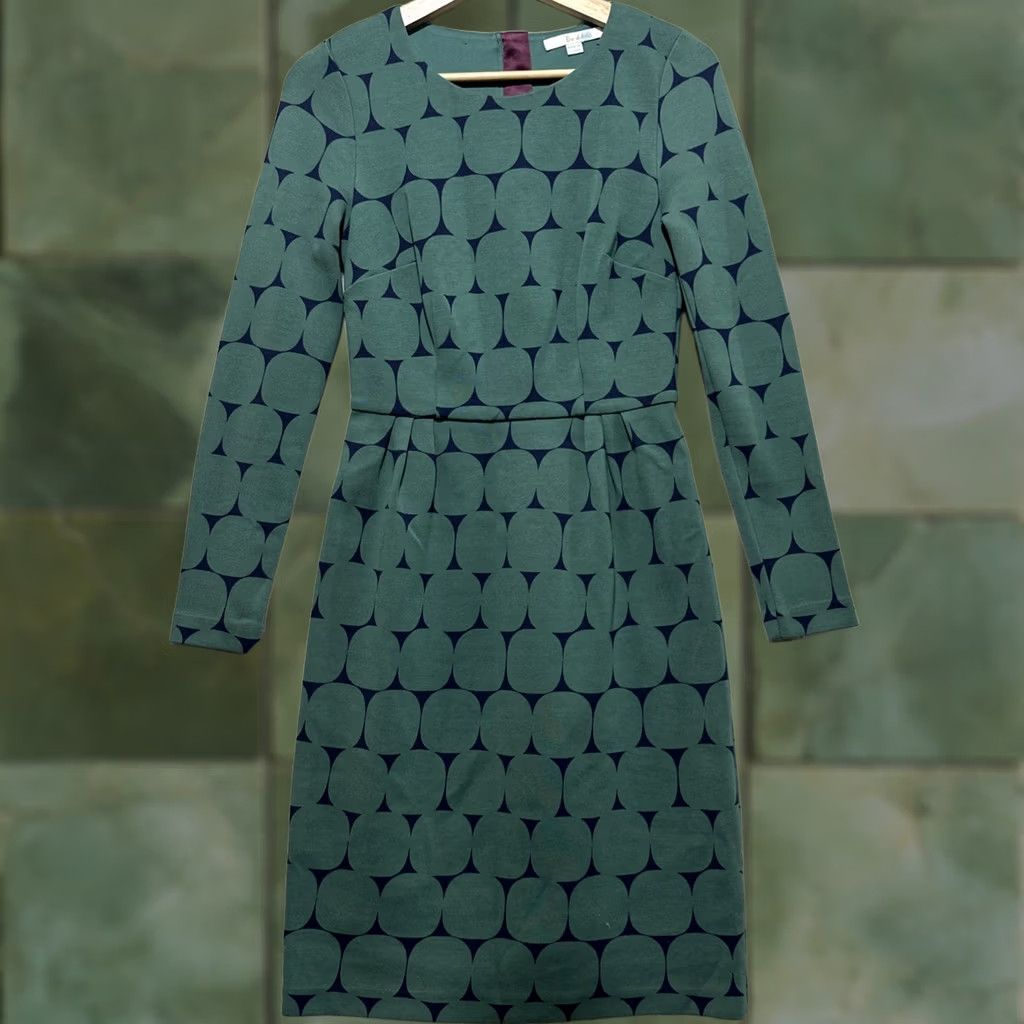 Boden VINTAGE Boden Geometric Circle Print Ponte Dress Women's 4 Green Long Sleeve Semi Fitted Size S / US 4 / IT 40 - 1 Thumbnail