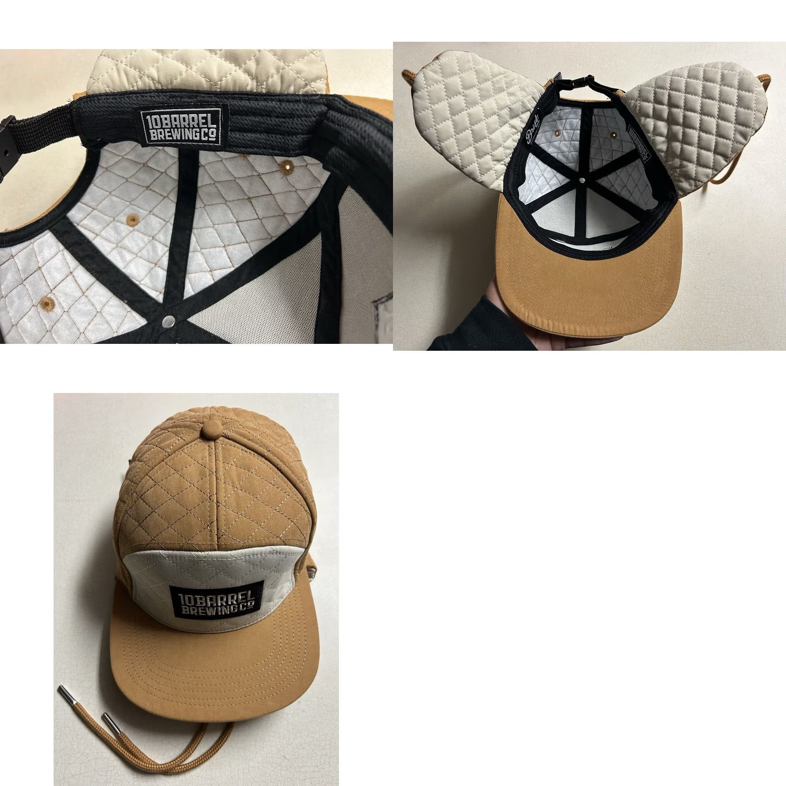 Vintage 10 Barrel Brewing Co. Strapback Hat Tan One Size Ear Flap Quilted Baseball Cap Mens Size ONE SIZE - 8 Thumbnail