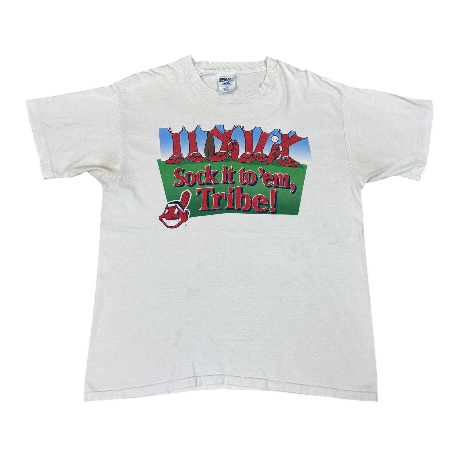 MLB × Pro Player × Vintage VTG 90s Cleveland Indians Sock It To Em Tribe Shirt Large Size US L / EU 52-54 / 3 - 1 Thumbnail