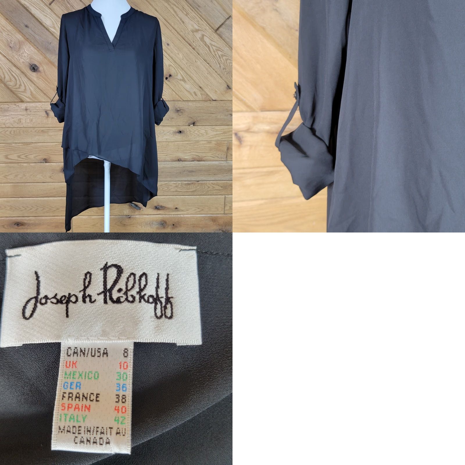 Joseph Ribkoff VINTAGE Joseph Ribkoff Blouse Shirt Tunic Long Sleeve V-Neck Black 8 Womens Roll Tab Sleeve Casual Listing 90s Size M / US 6-8 / IT 42-44 - 8 Thumbnail